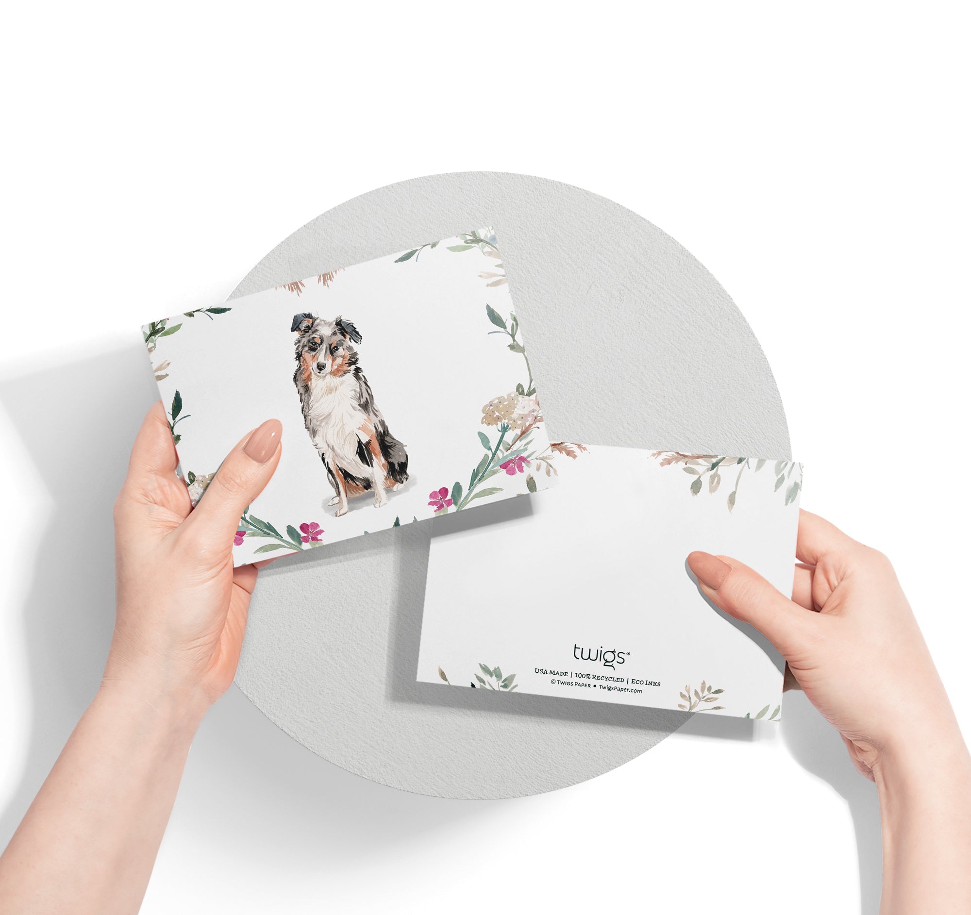 Australian Shepherd Watercolor Dog Greeting Cards with Envelopes - Set of 12