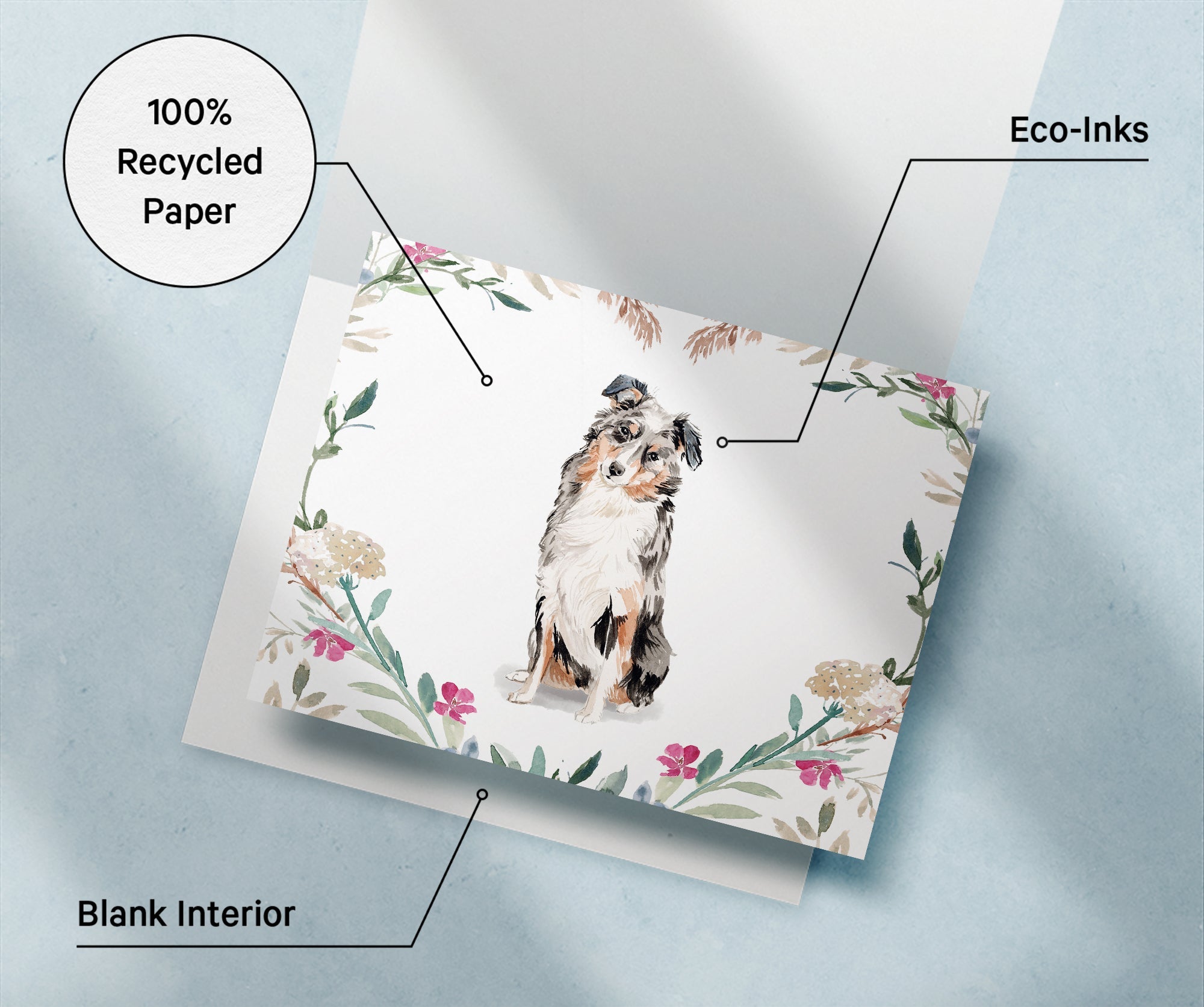 Australian Shepherd Watercolor Dog Greeting Cards with Envelopes - Set of 12