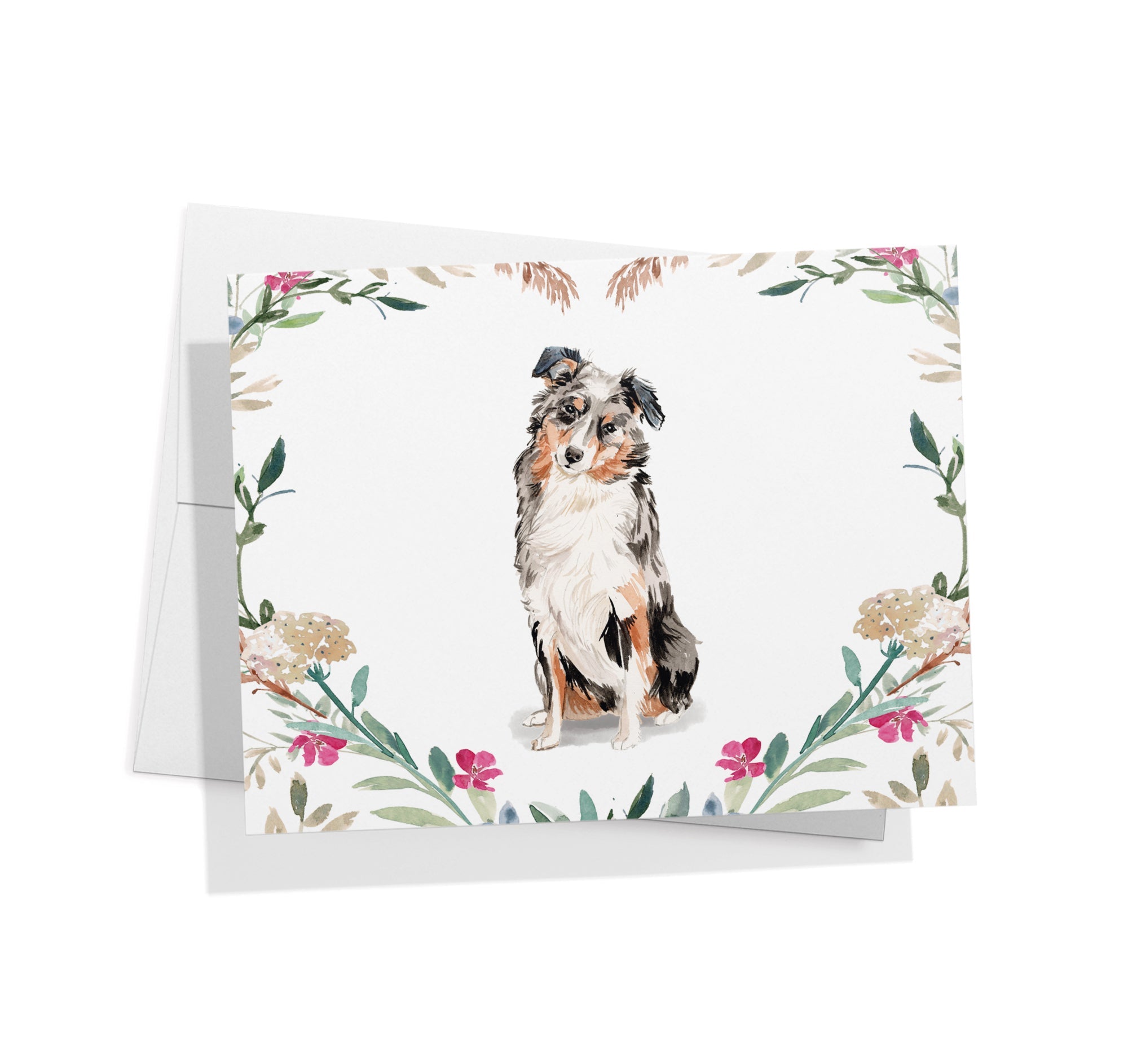 Australian Shepherd Watercolor Dog Greeting Cards with Envelopes - Set of 12