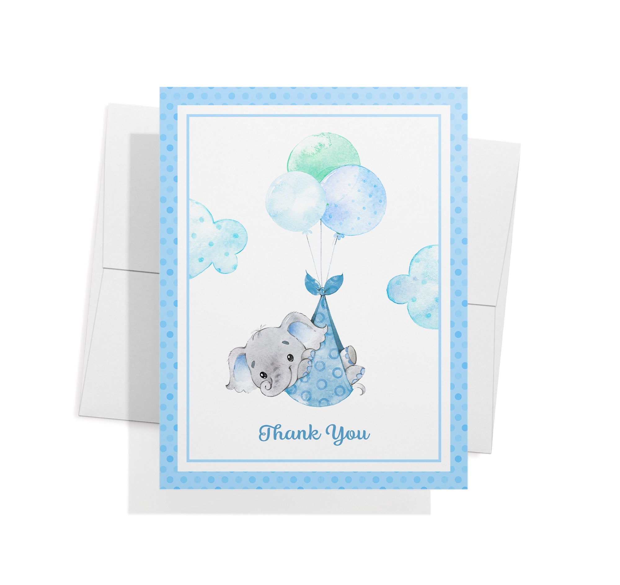 Baby Boy Elephant Baby Shower Thank You Cards with Envelopes - Set of 12