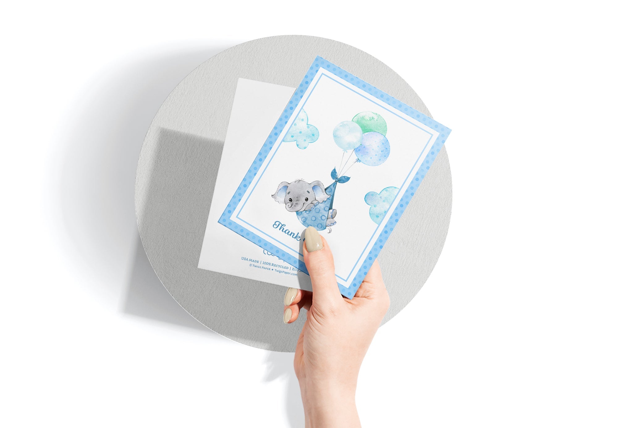 Baby Boy Elephant Baby Shower Thank You Cards with Envelopes - Set of 12