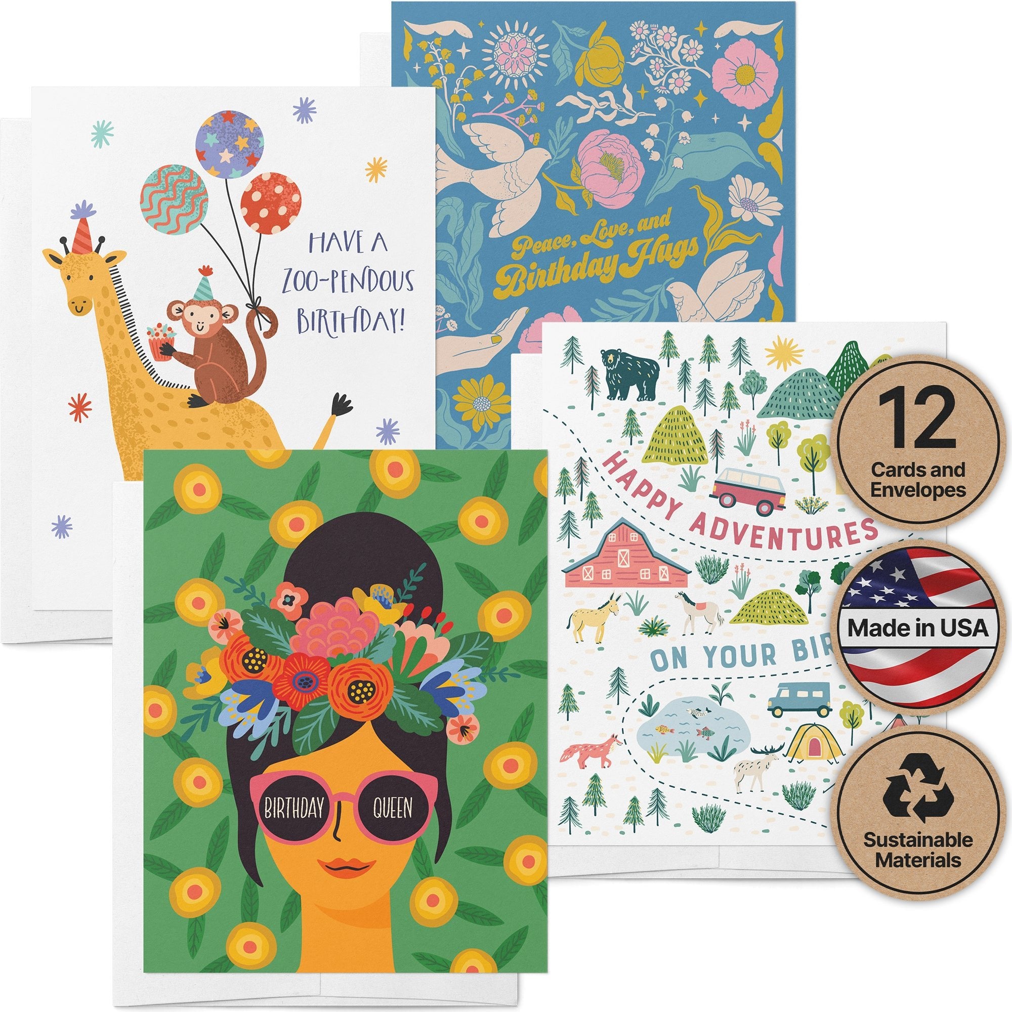 Birthday Bash Funny Birthday Cards with Envelopes - Set of 12