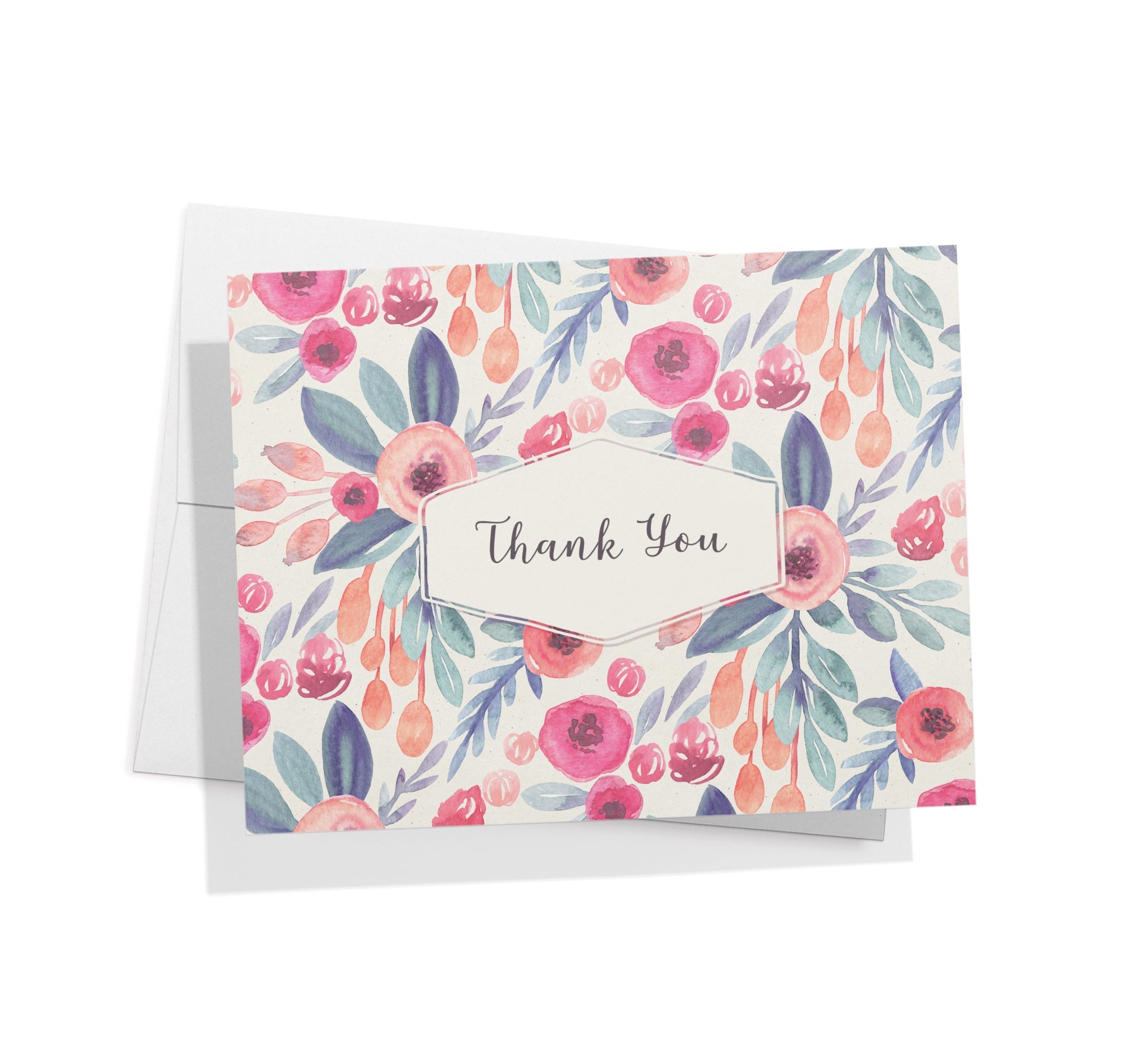 Blossom Bliss Watercolor Flower Thank You Cards with Envelopes - Set of 12