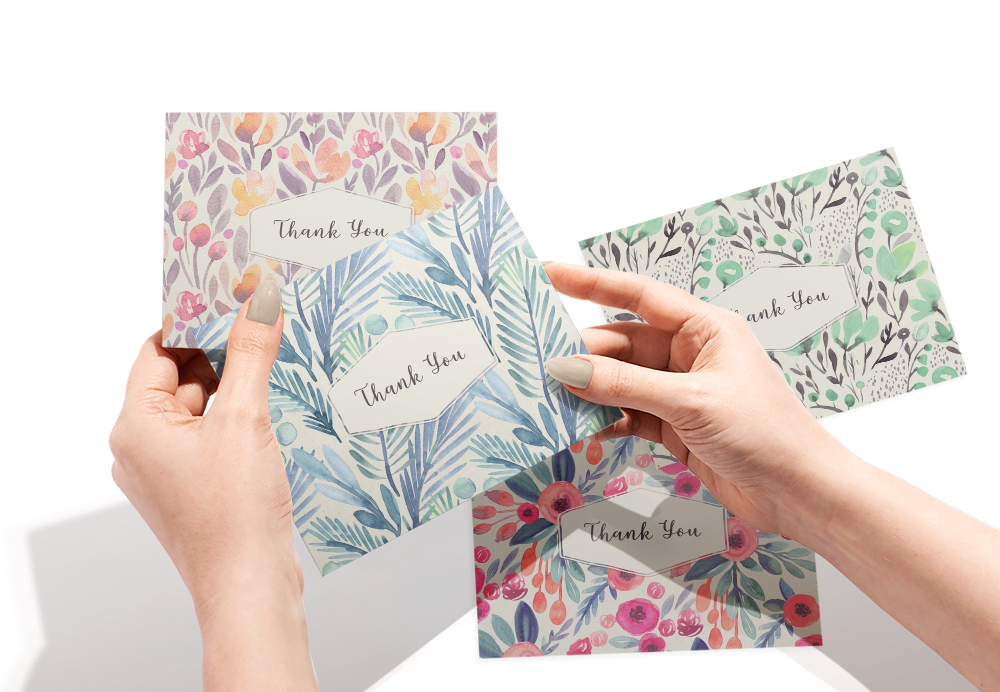 Blossom Bliss Watercolor Flower Thank You Cards with Envelopes - Set of 12