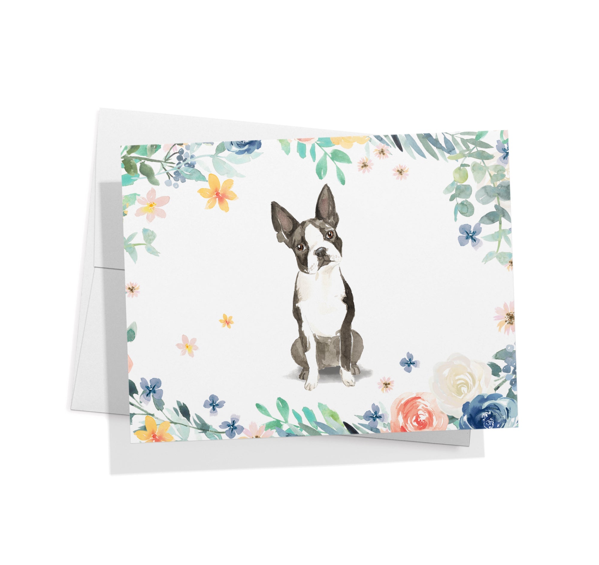 Boston Terrier Watercolor Dog Greeting Cards with Envelopes - Set of 12