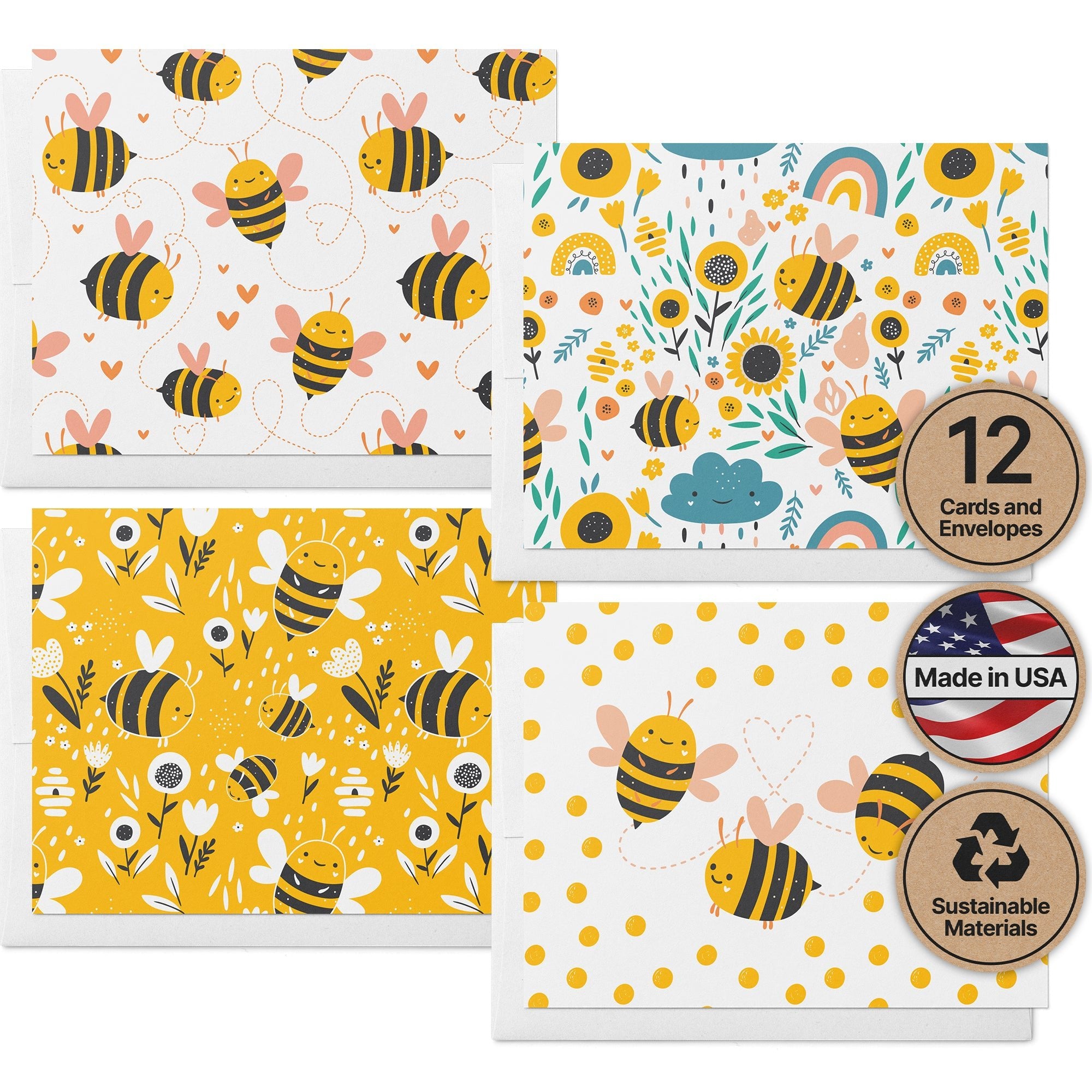Bumble of Joy Bee Greeting Cards with Envelopes - Set of 12