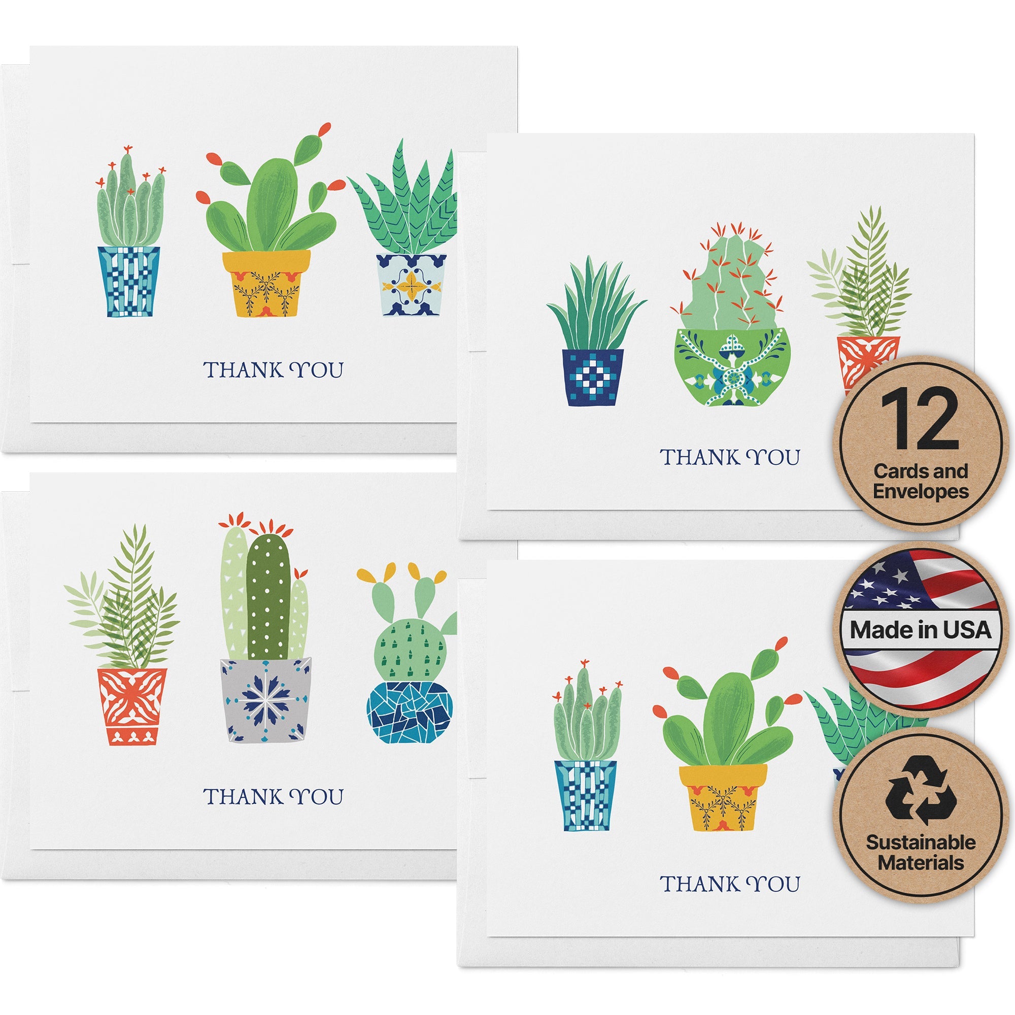 Desert Blooms Succulent Thank You Cards with Envelopes - Set of 12
