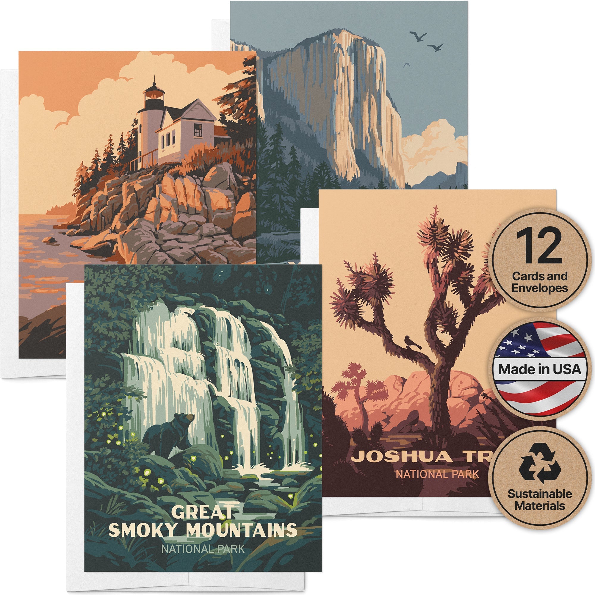 Explore America Vintage National Park Cards with Envelopes - Set of 12
