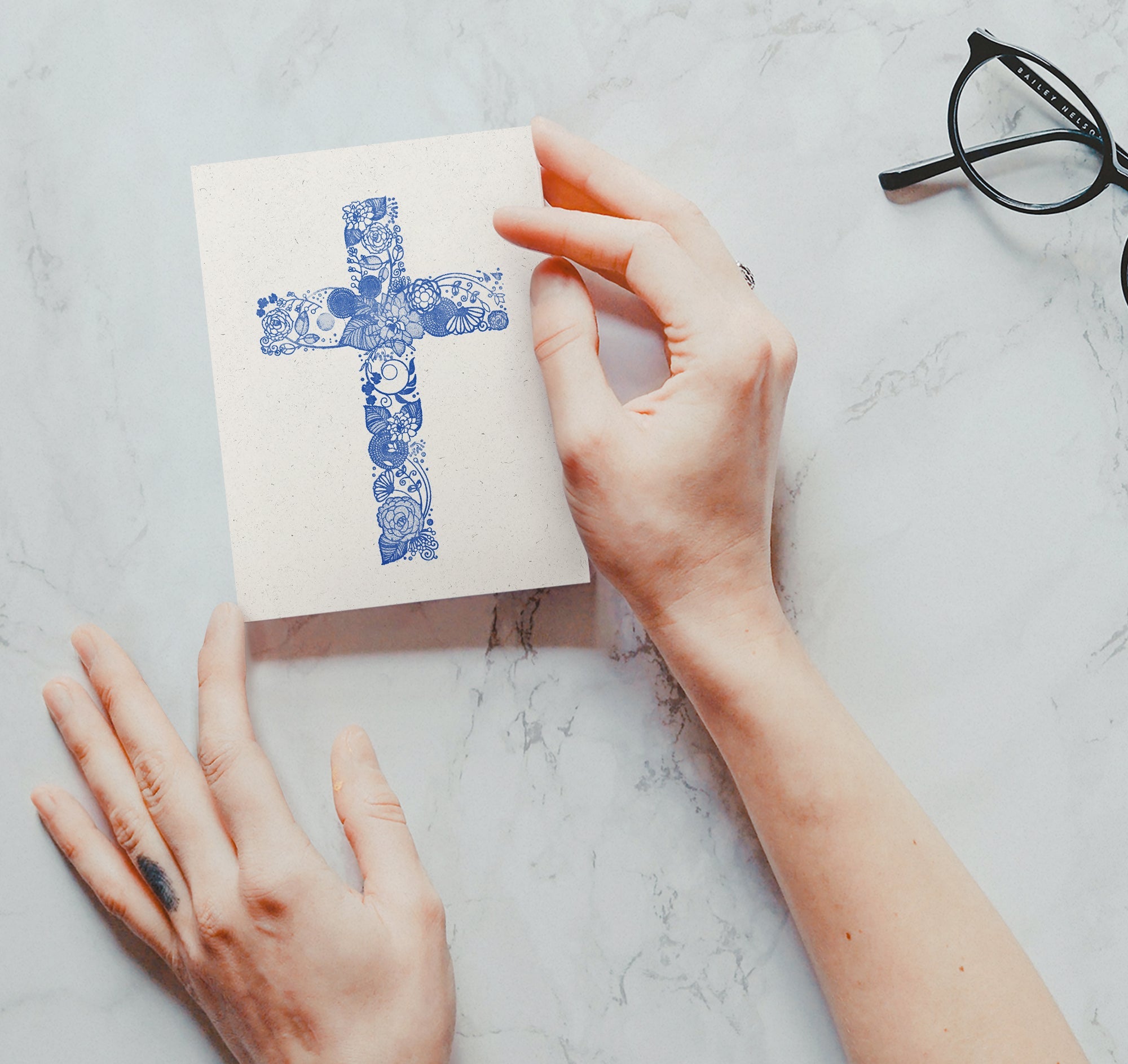 Faithful Blooms Christian Cross Note Cards with Envelopes - Set of 12