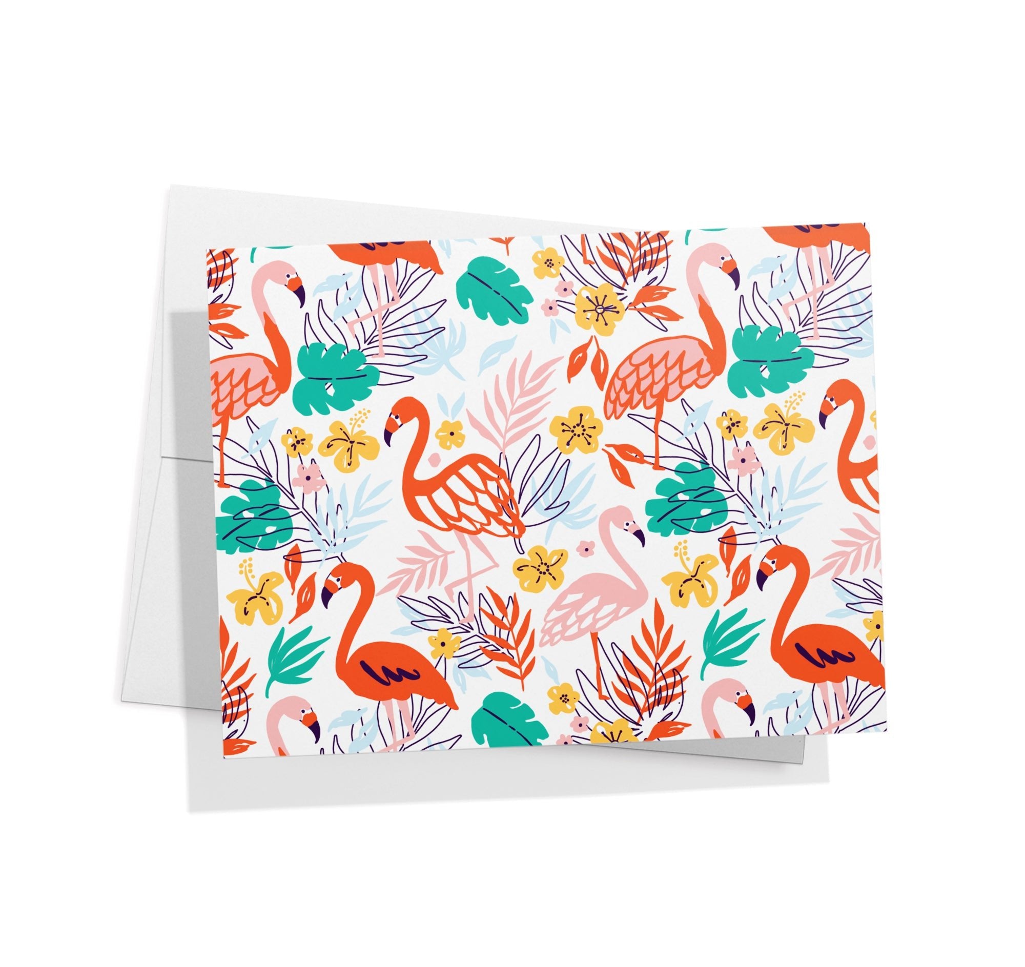 Flamingo Flair Tropical Greeting Cards with Envelopes - Set of 12