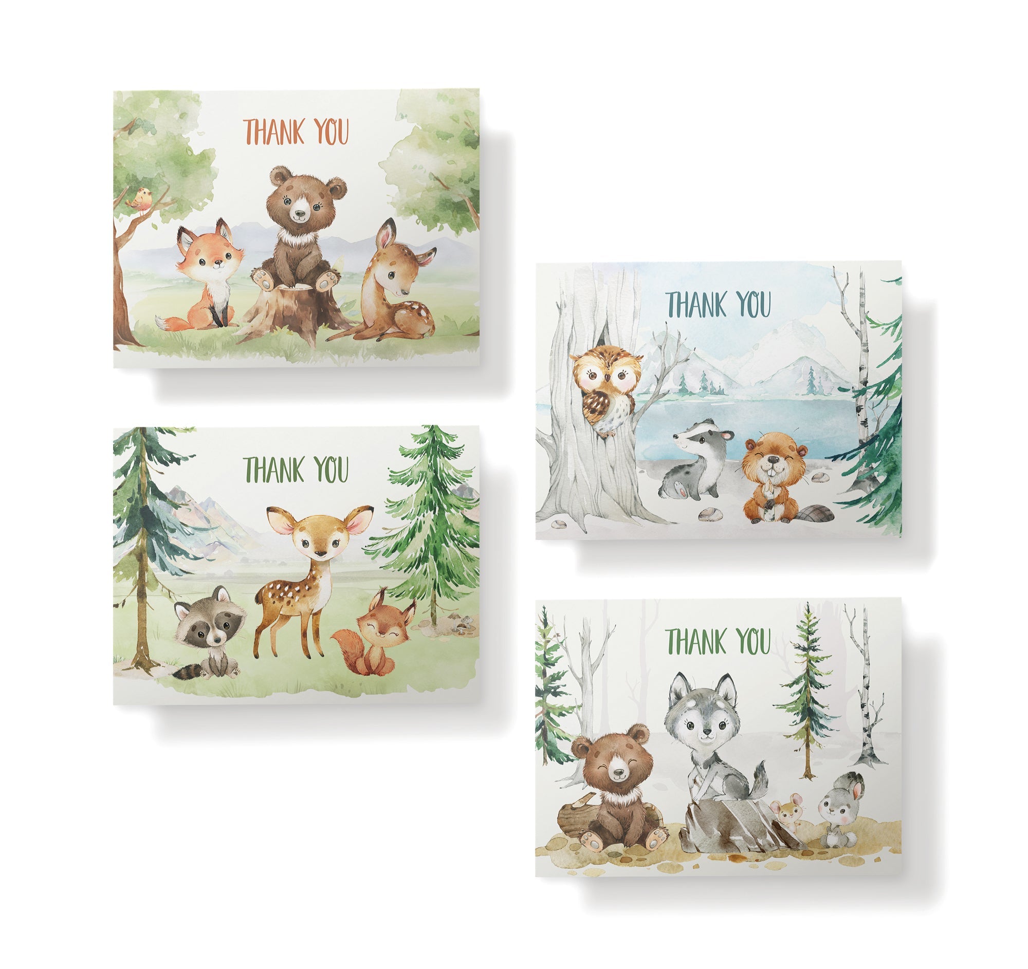 Forest Friends Woodland Animal Thank You Cards with Envelopes - Set of 12