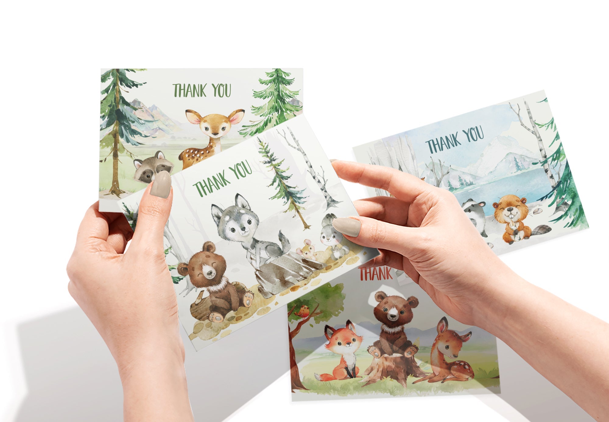 Forest Friends Woodland Animal Thank You Cards with Envelopes - Set of 12
