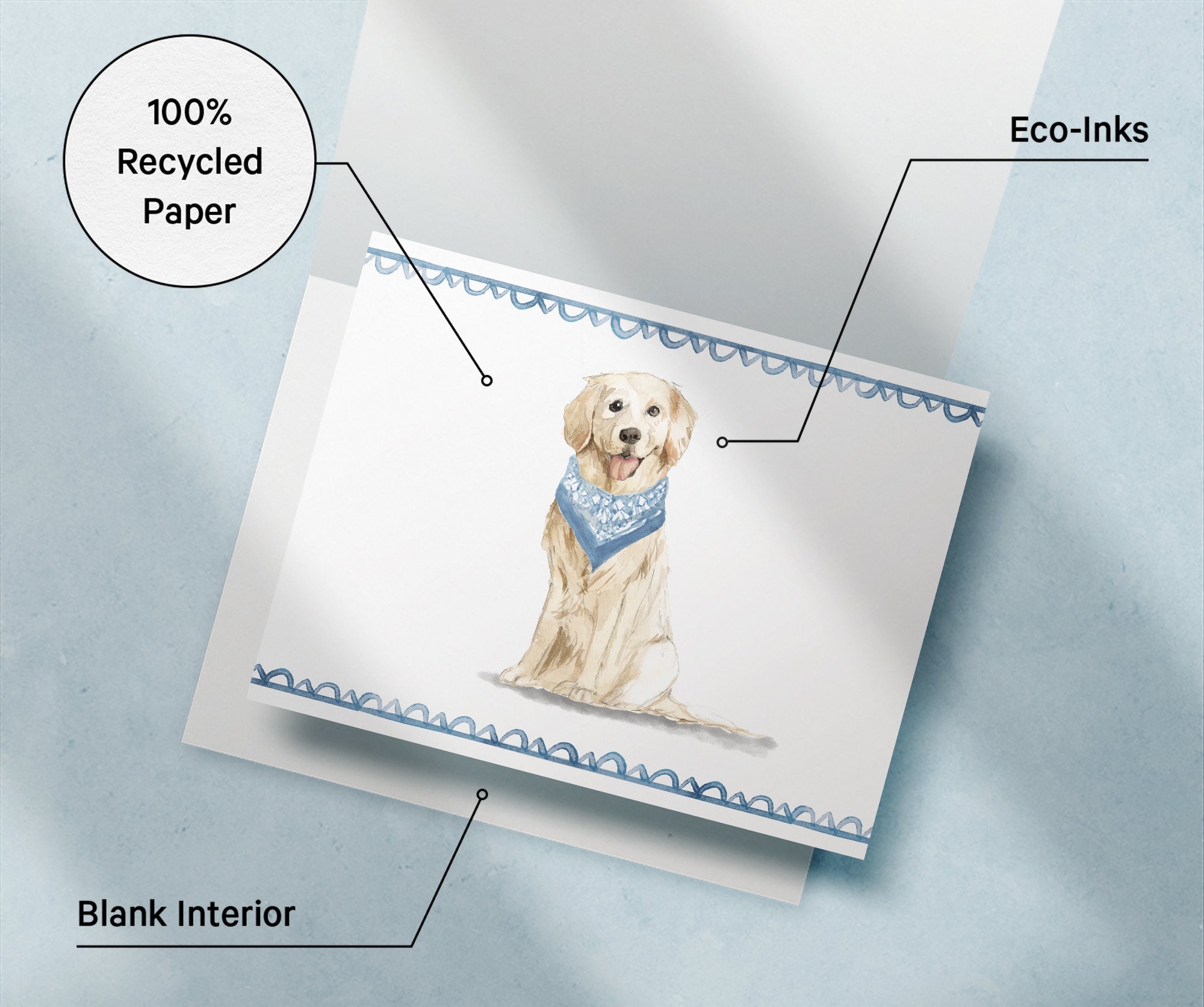 Golden Retriever Watercolor Dog Greeting Cards with Envelopes - Set of 12