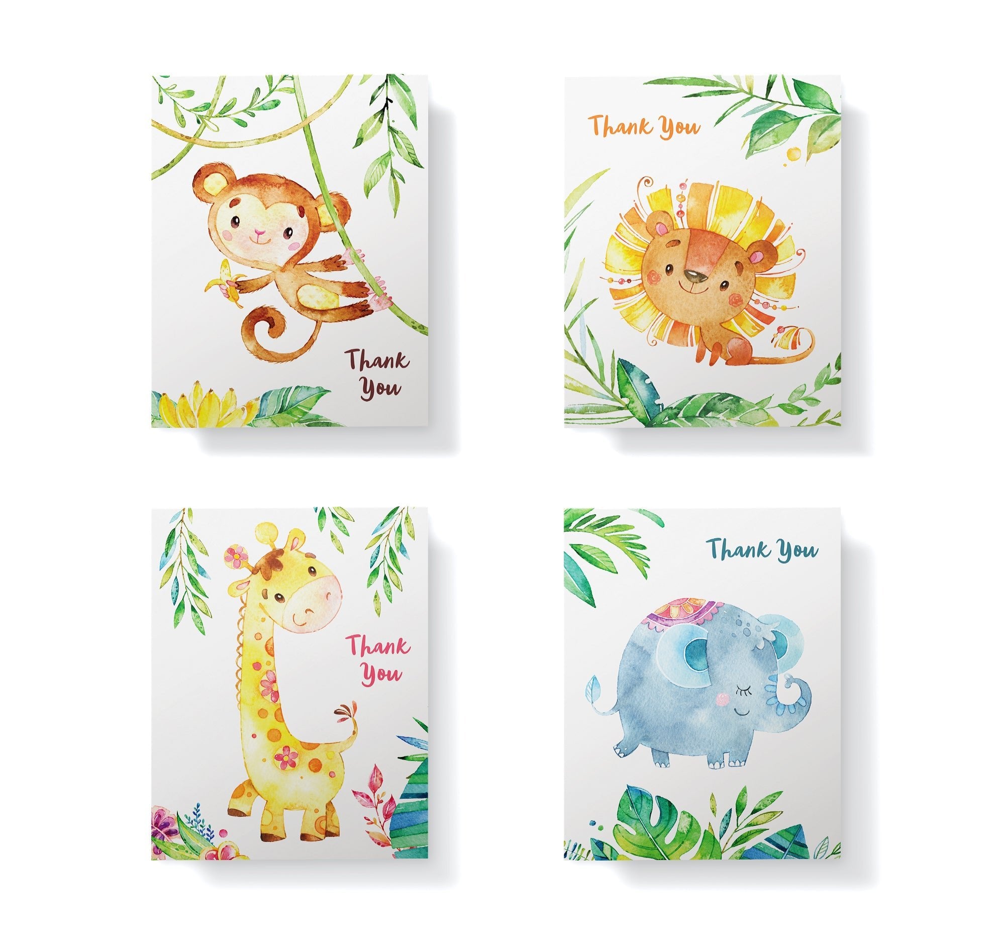 Jungle Jubilee Baby Shower Thank You Cards with Envelopes - Set of 12