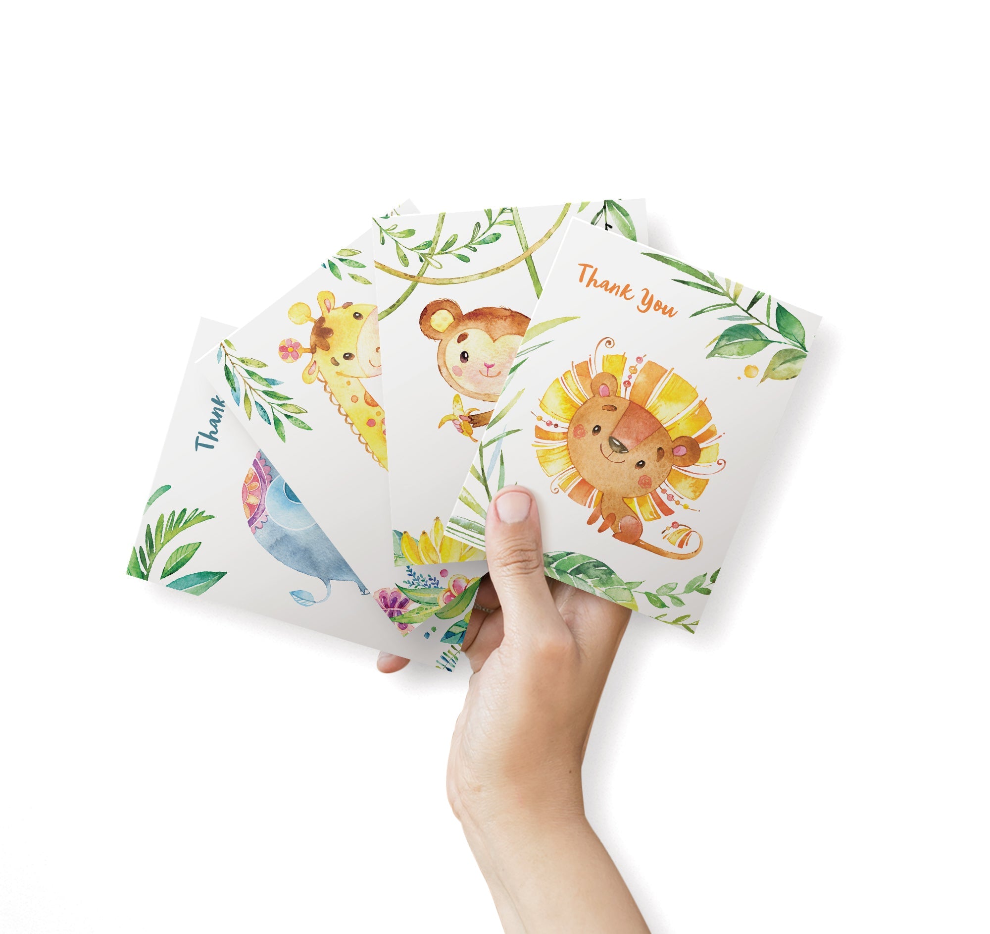 Jungle Jubilee Baby Shower Thank You Cards with Envelopes - Set of 12