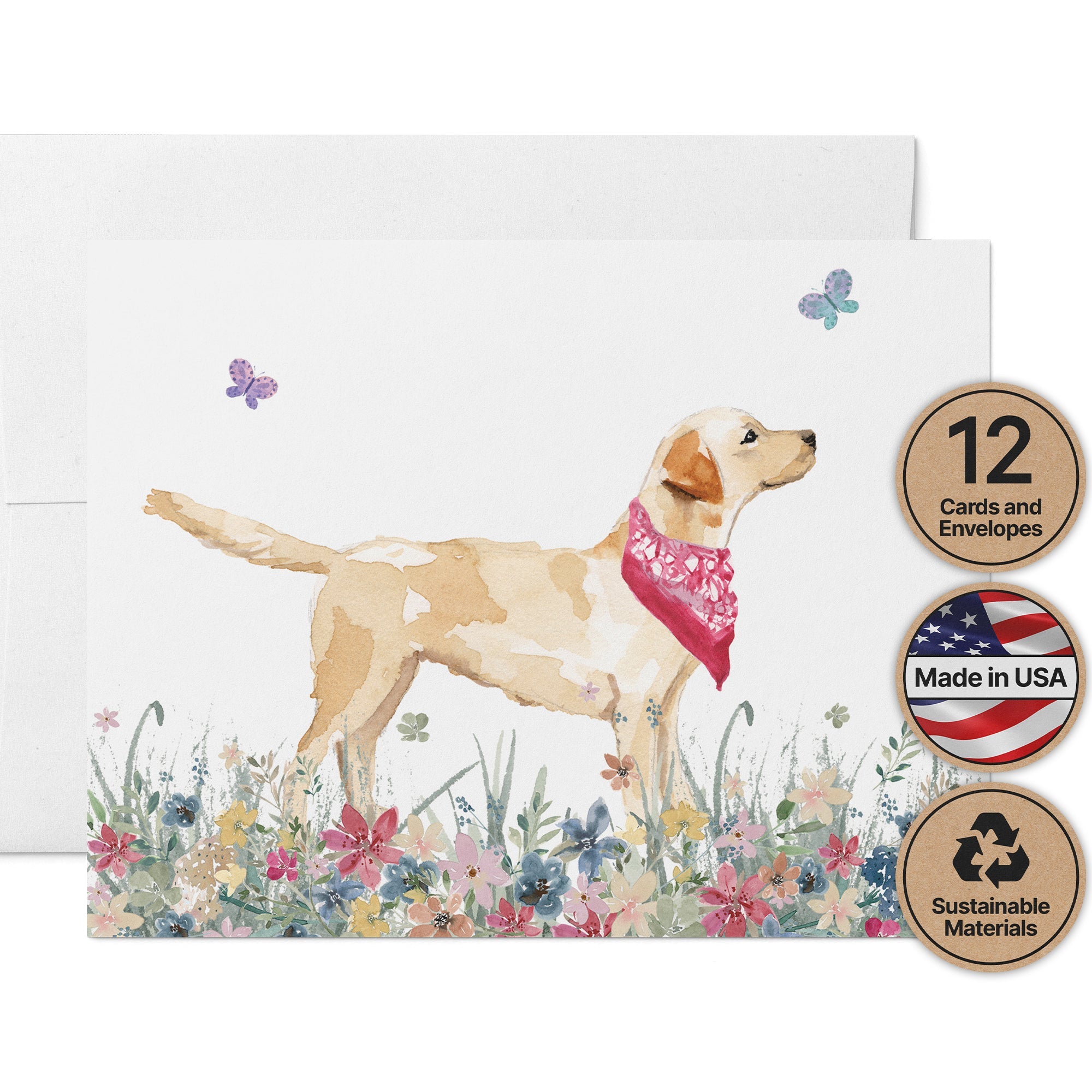 Labrador Retriever Watercolor Dog Greeting Cards with Envelopes - Set of 12
