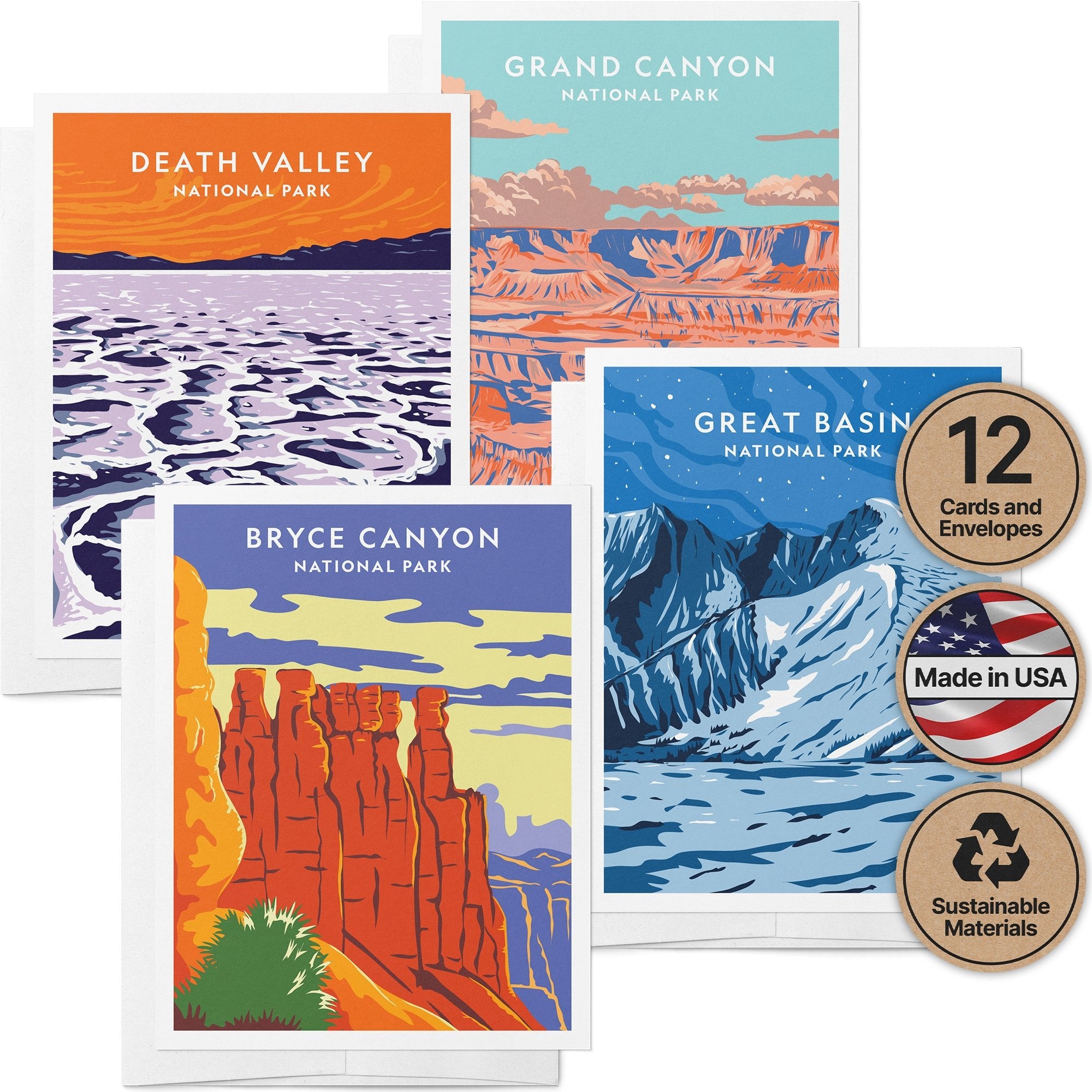 Majestic Landscapes National Park Cards with Envelopes - Set of 12