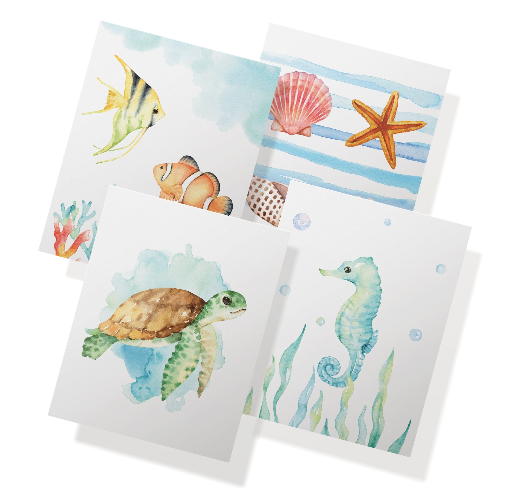 Marine Wonders Ocean Animal Greeting Cards with Envelopes - Set of 12
