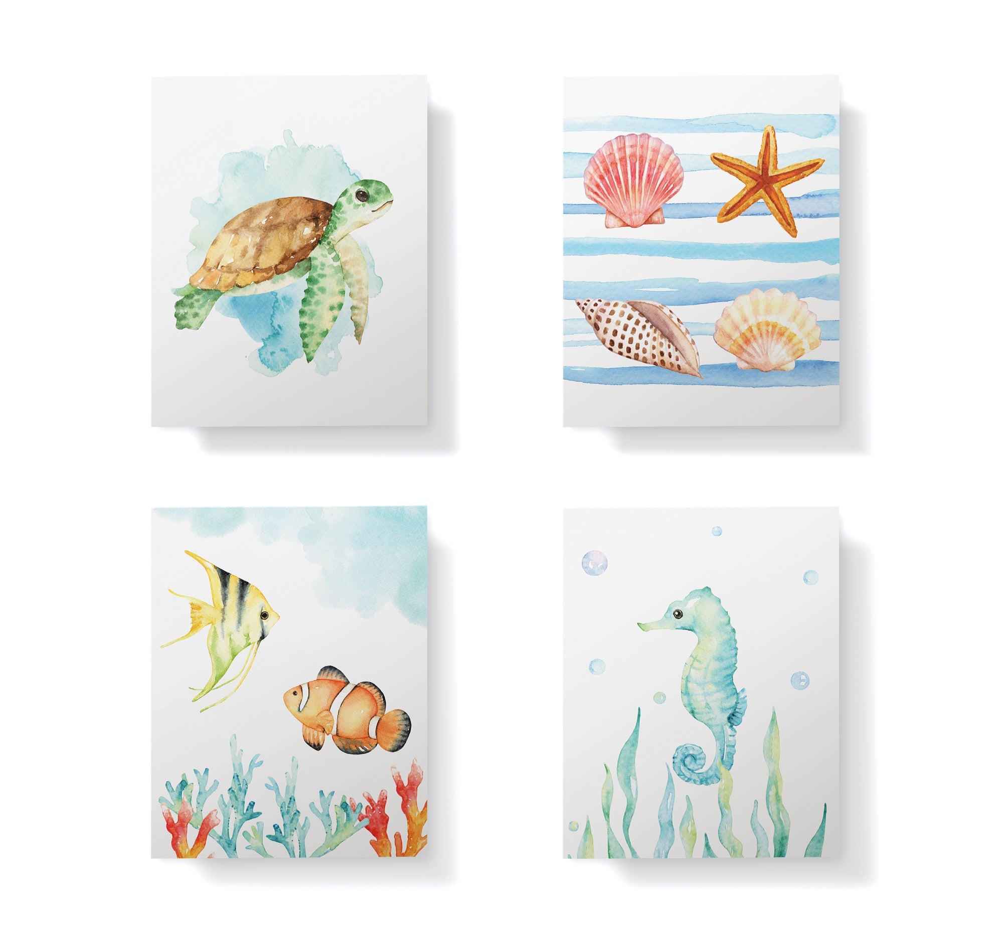 Marine Wonders Ocean Animal Greeting Cards with Envelopes - Set of 12