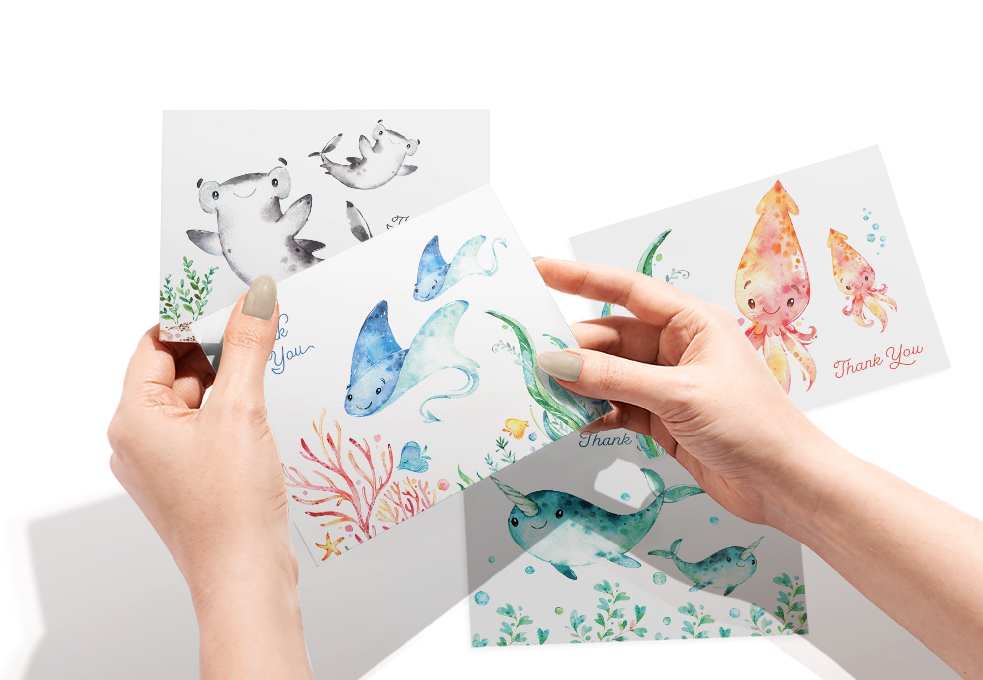 Ocean Tidings Sea Life Thank You Cards with Envelopes - Set of 12