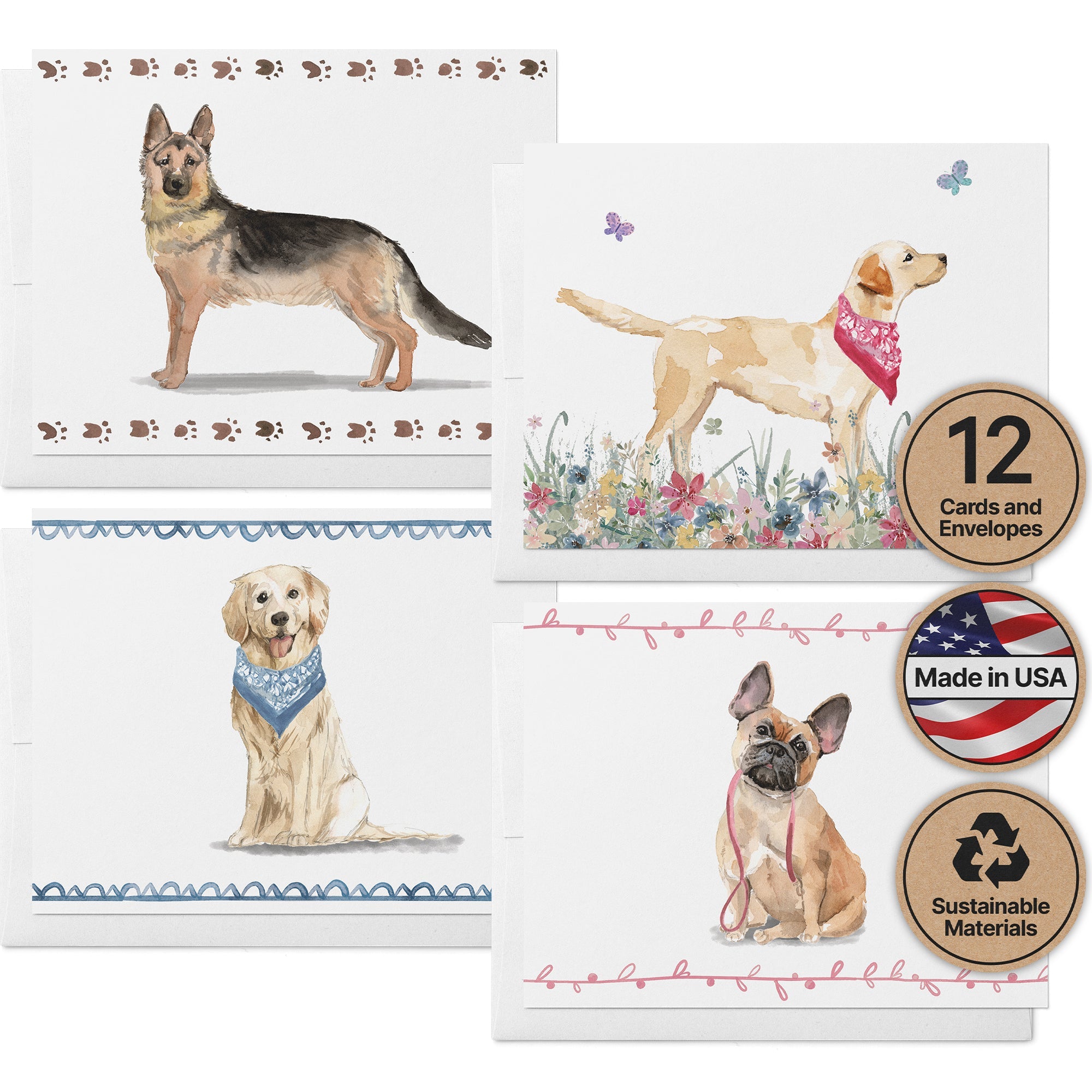 Paw-fect Thanks Dog Thank You Cards with Envelopes - Set of 12