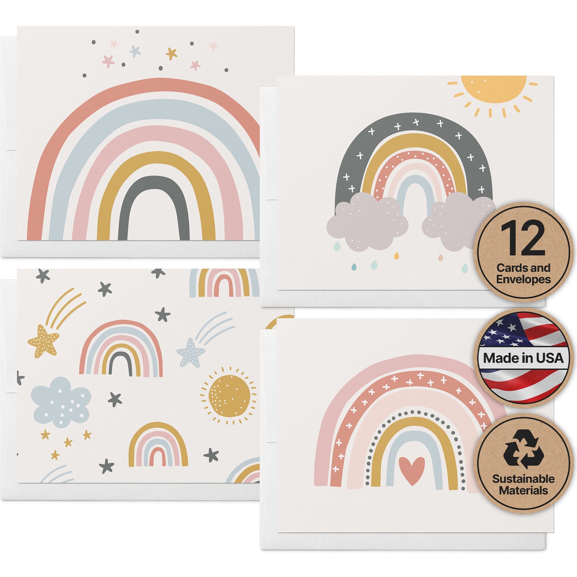 Rainbow Wishes Baby Shower Cards with Envelopes - Set of 12