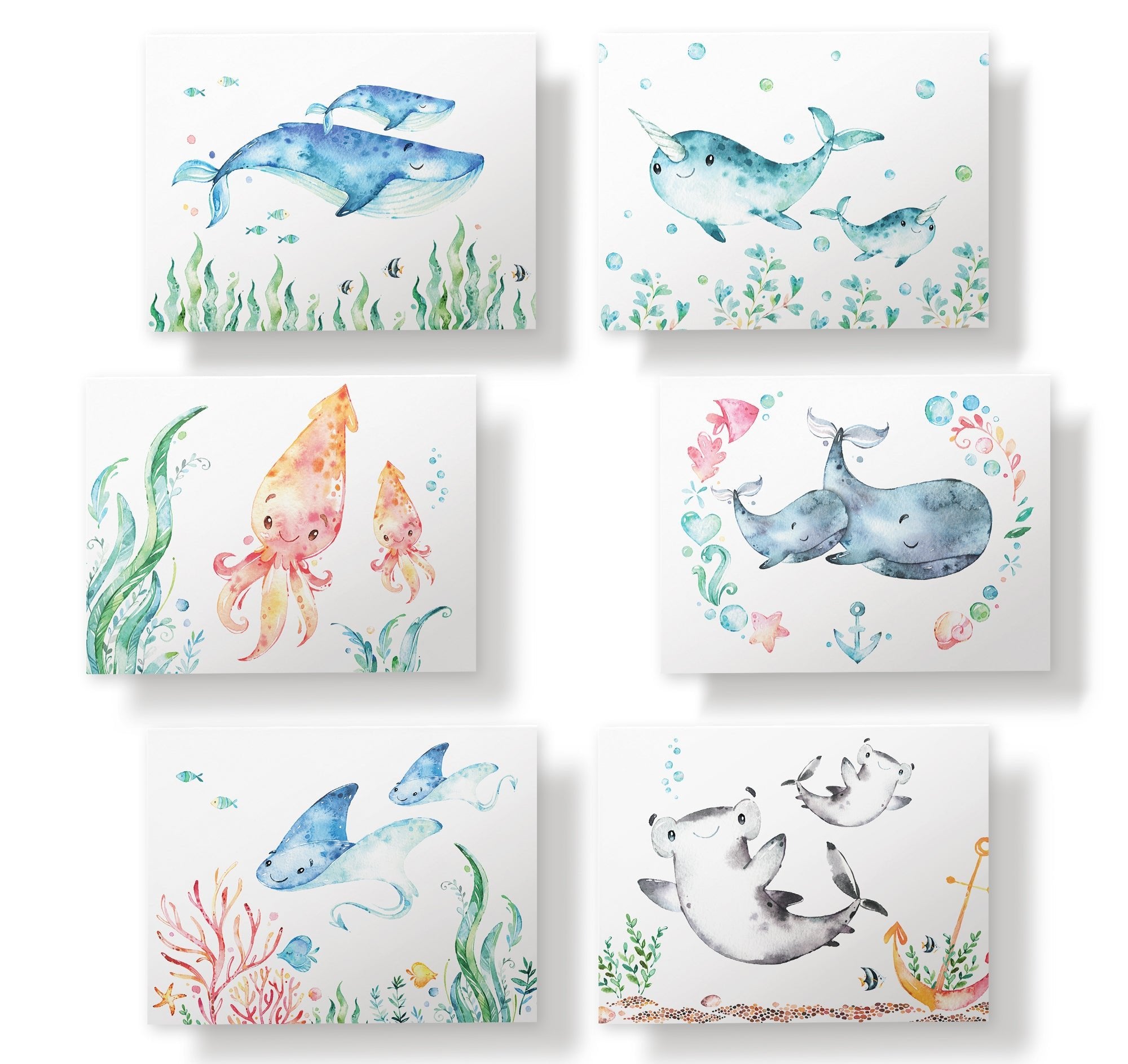 Sea Life Wonders Ocean Baby Shower Cards with Envelopes - Set of 12