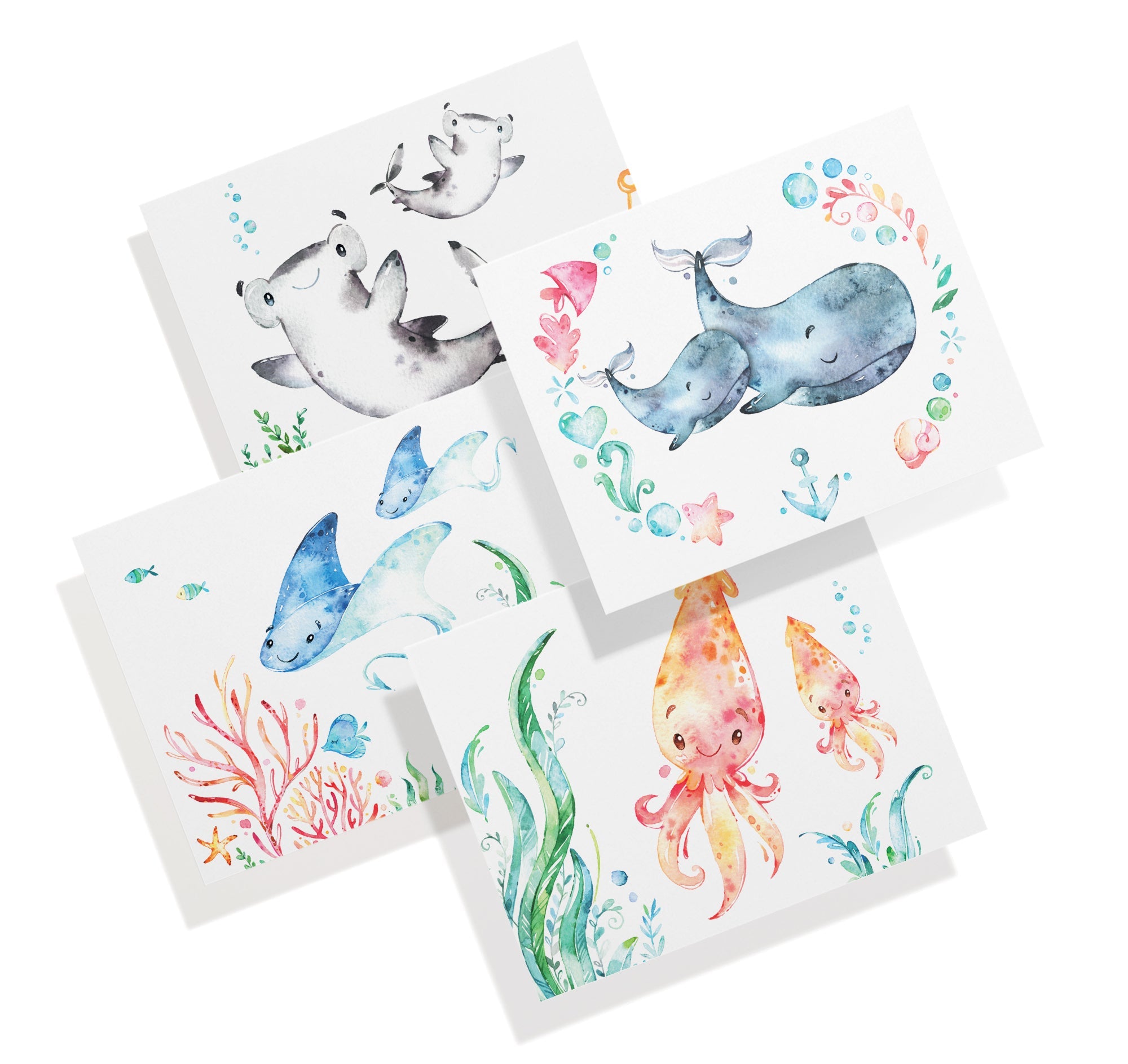 Sea Life Wonders Ocean Baby Shower Cards with Envelopes - Set of 12