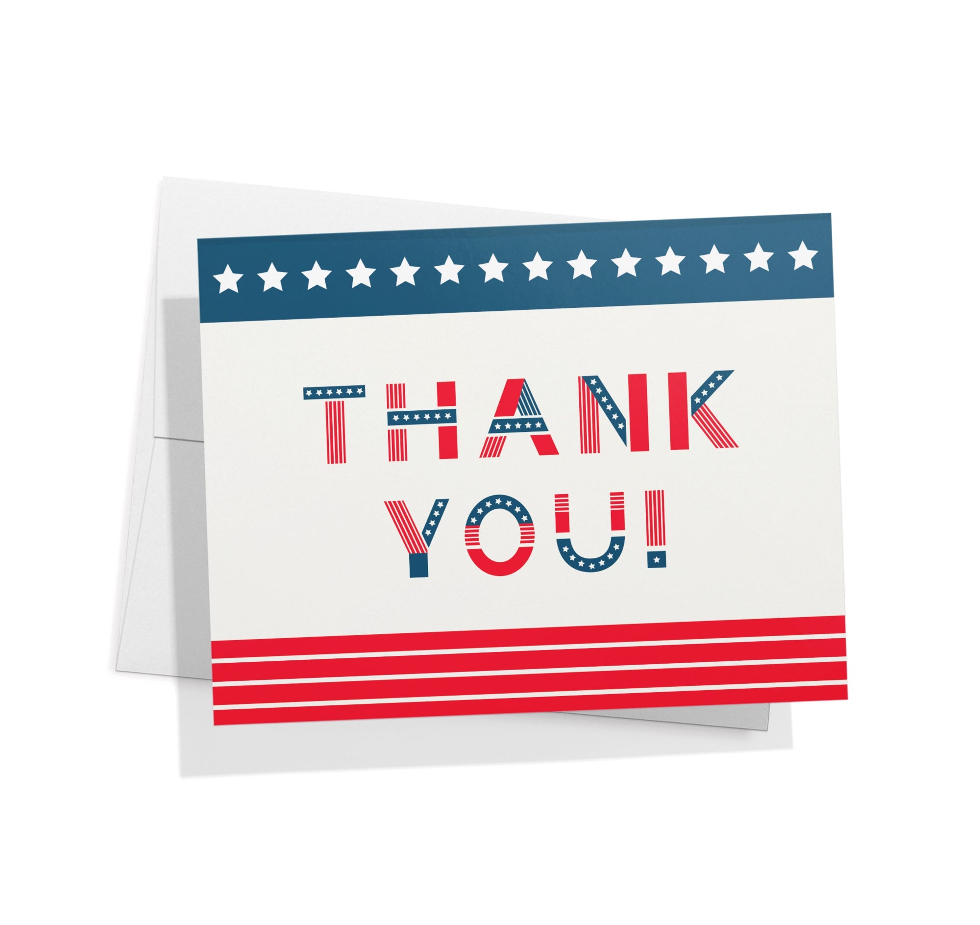 Stars & Stripes Patriotic Thank You Cards with Envelopes - Set of 12
