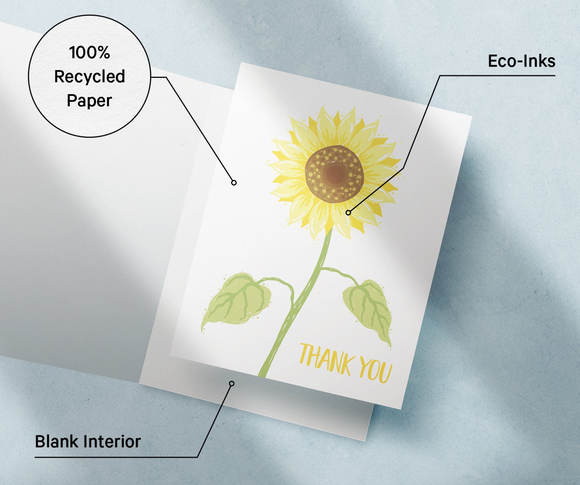 Sunflower Gratitude Floral Thank You Cards with Envelopes - Set of 12