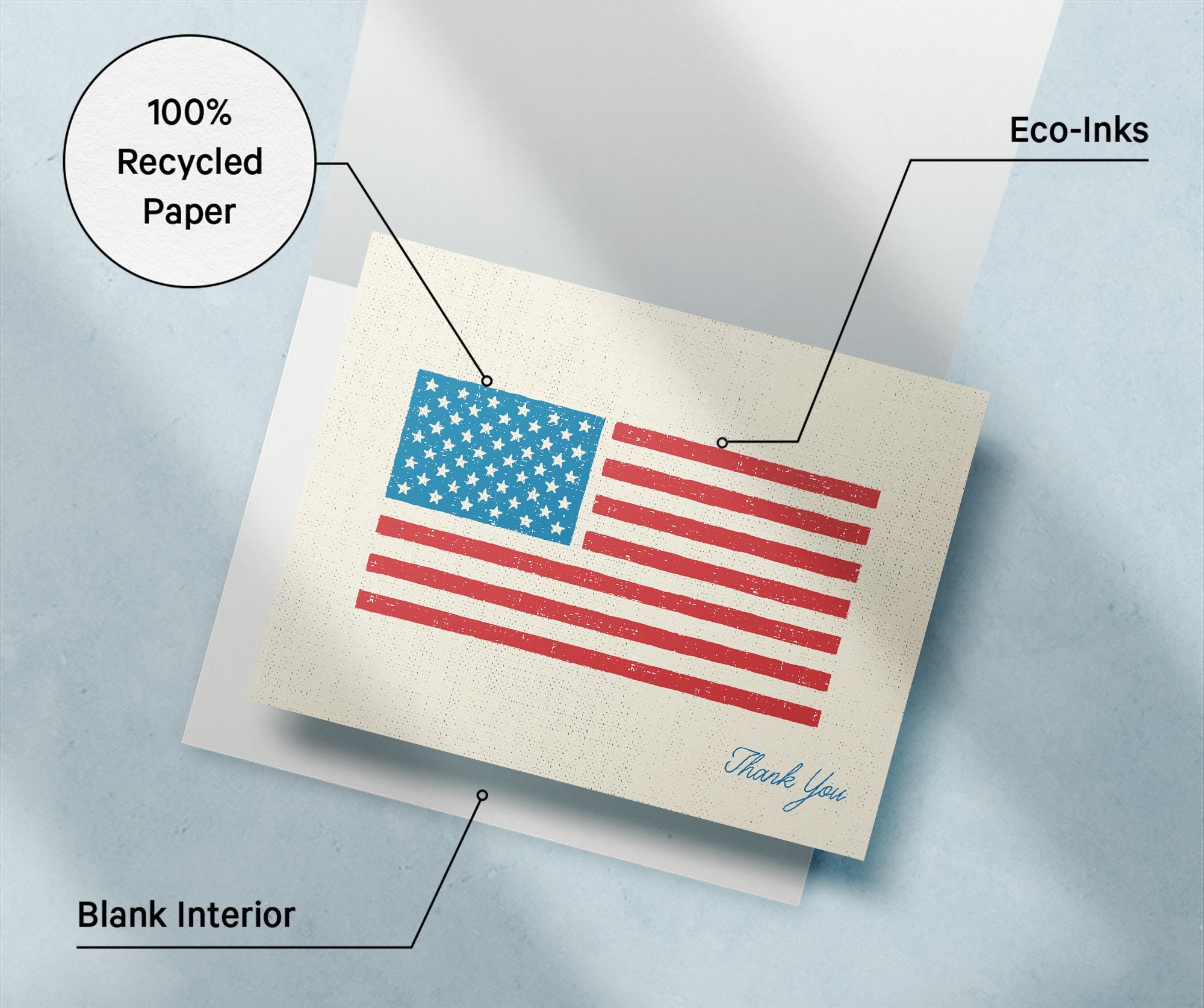 American Salute Patriotic Thank You Cards with Envelopes - Set of 12