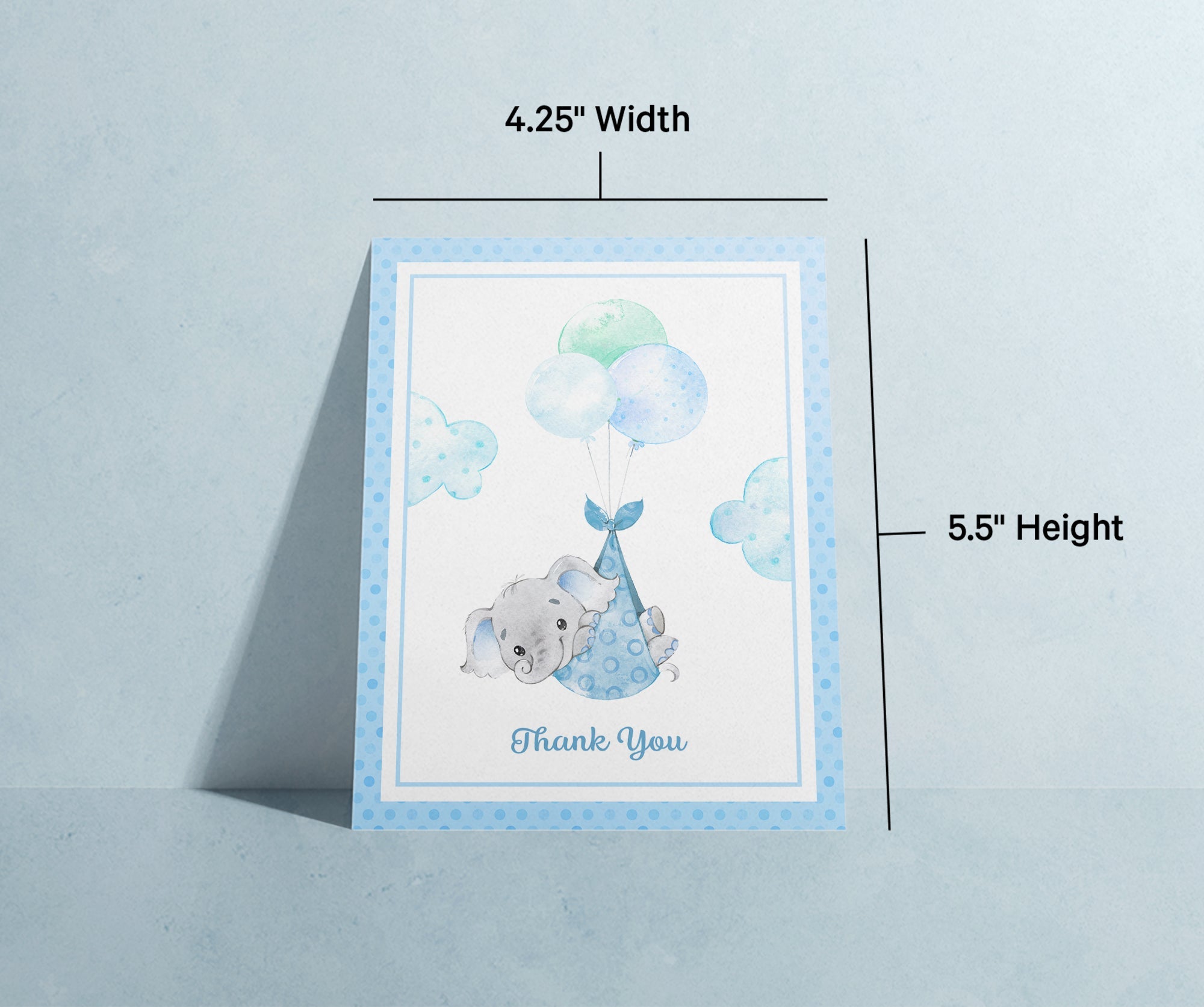 Baby Boy Elephant Baby Shower Thank You Cards with Envelopes - Set of 12