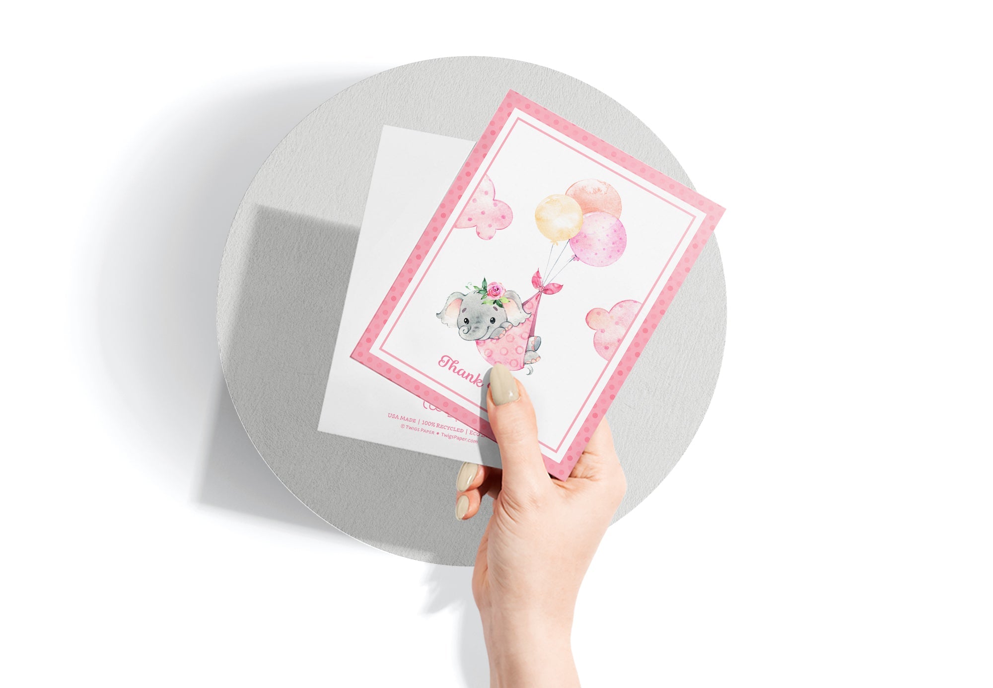 Baby Girl Elephant Baby Shower Thank You Cards with Envelopes - Set of 12
