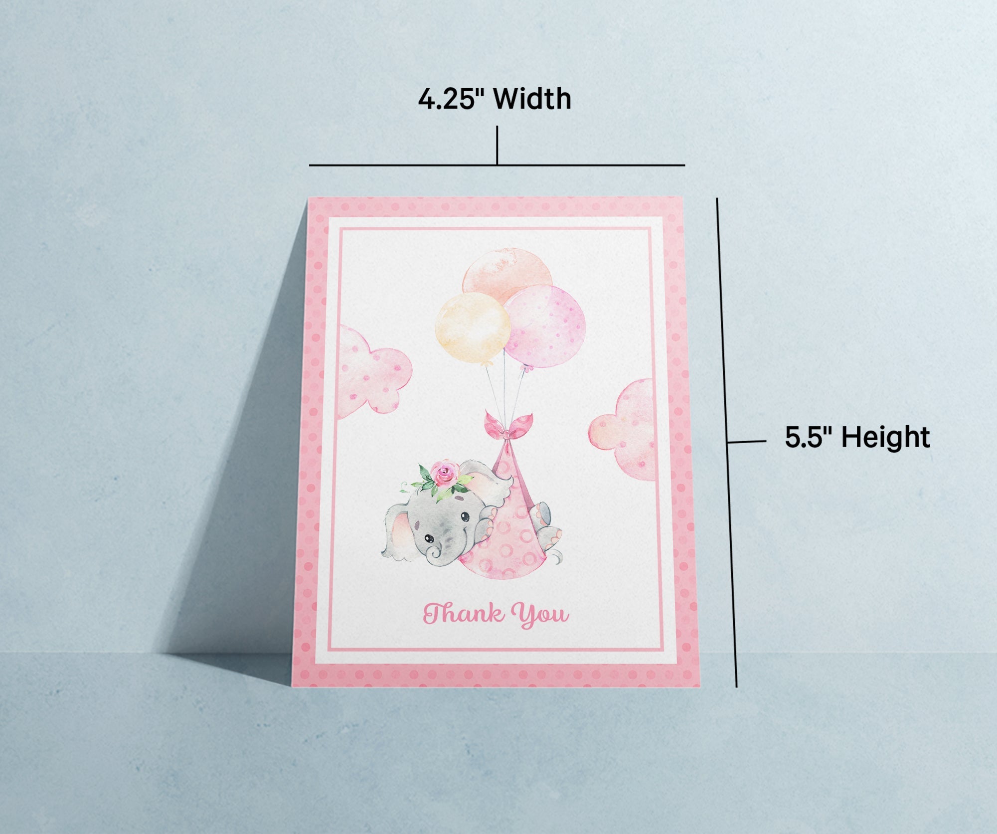 Baby Girl Elephant Baby Shower Thank You Cards with Envelopes - Set of 12