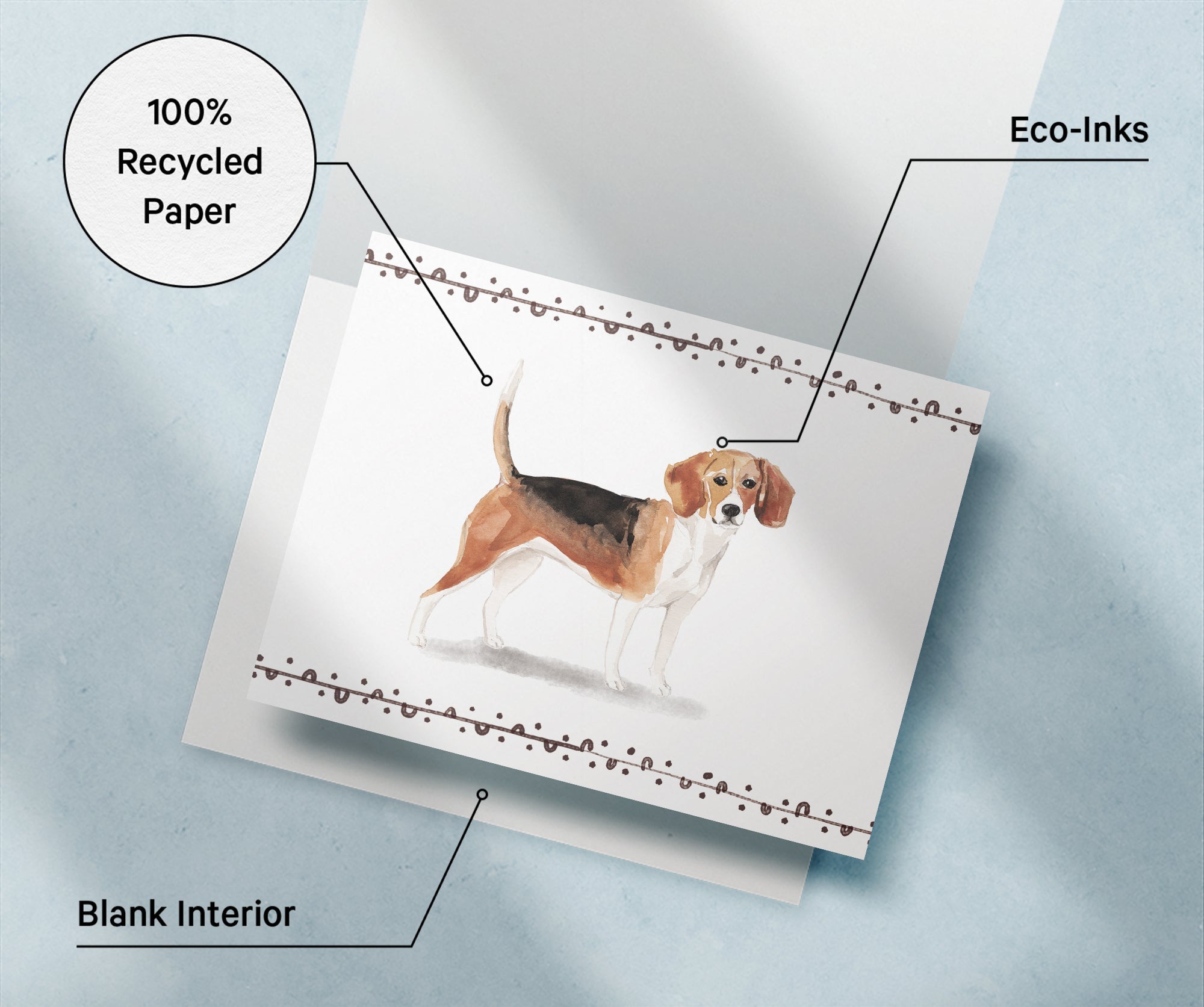 Beagle Watercolor Dog Greeting Cards with Envelopes - Set of 12