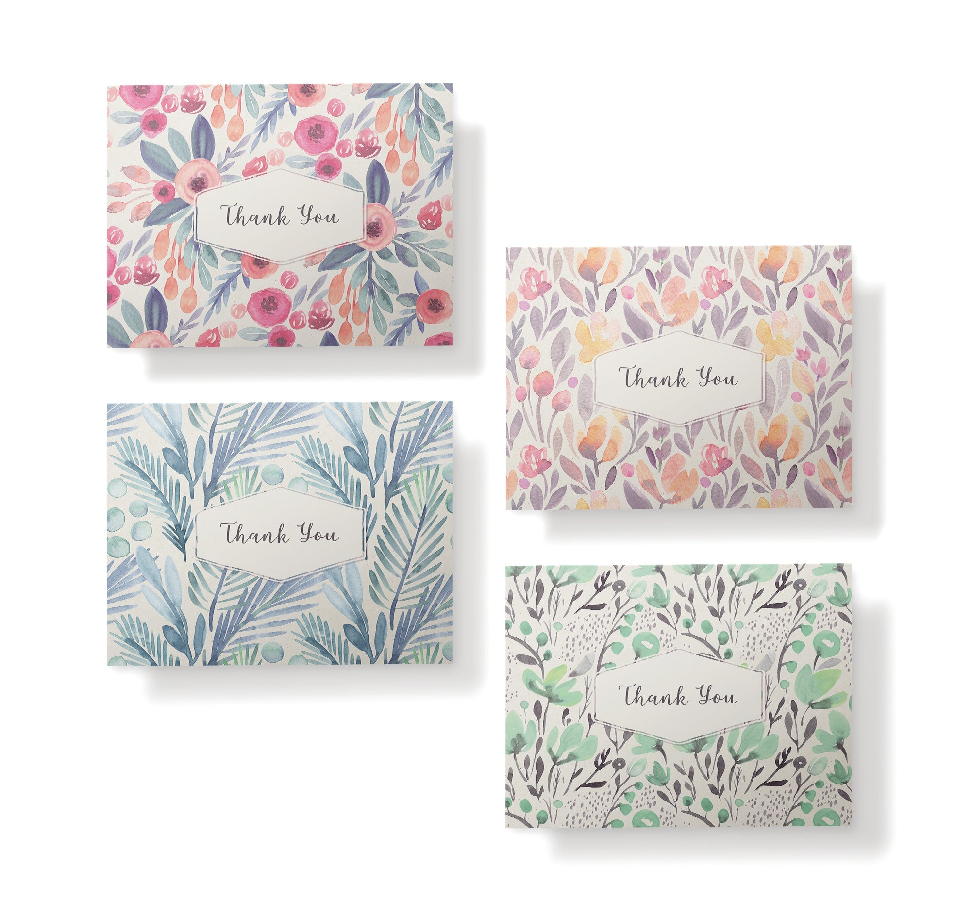 Blossom Bliss Watercolor Flower Thank You Cards with Envelopes - Set of 12