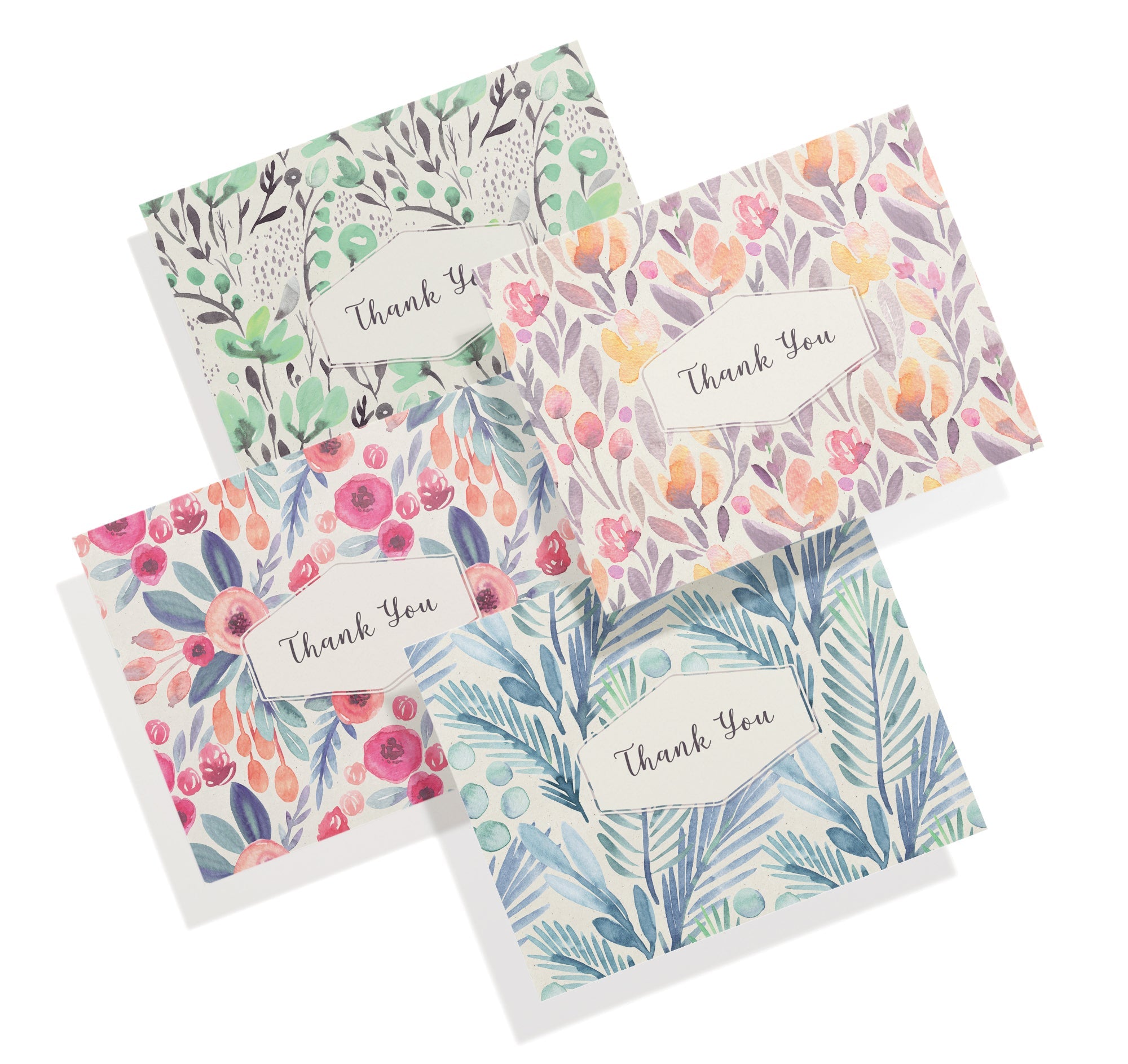 Blossom Bliss Watercolor Flower Thank You Cards with Envelopes - Set of 12