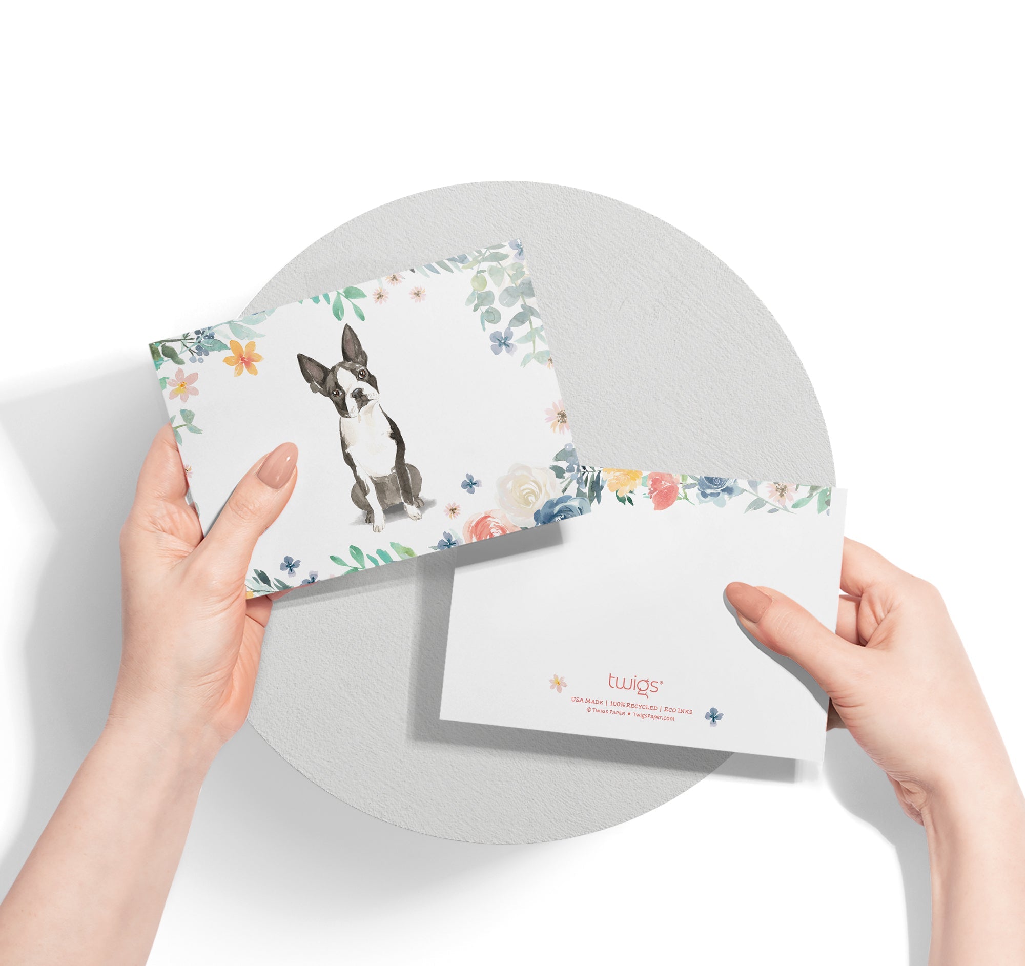 Boston Terrier Watercolor Dog Greeting Cards with Envelopes - Set of 12