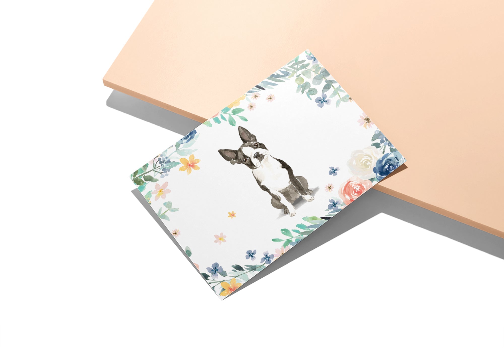 Boston Terrier Watercolor Dog Greeting Cards with Envelopes - Set of 12