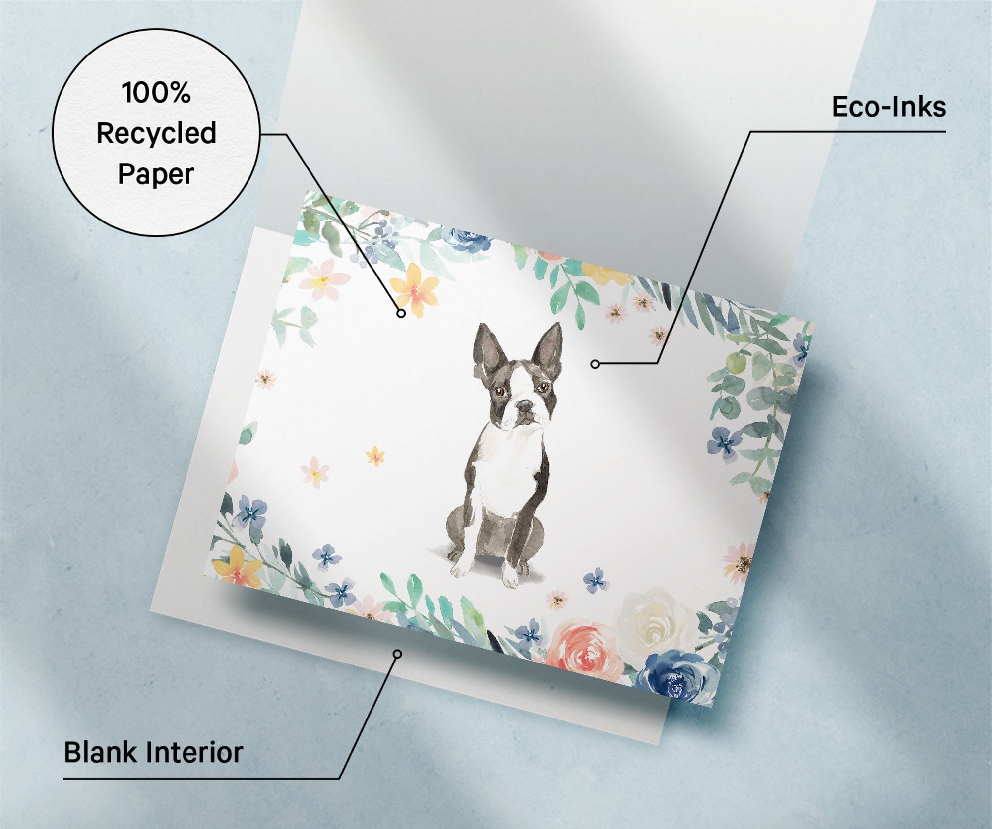 Boston Terrier Watercolor Dog Greeting Cards with Envelopes - Set of 12
