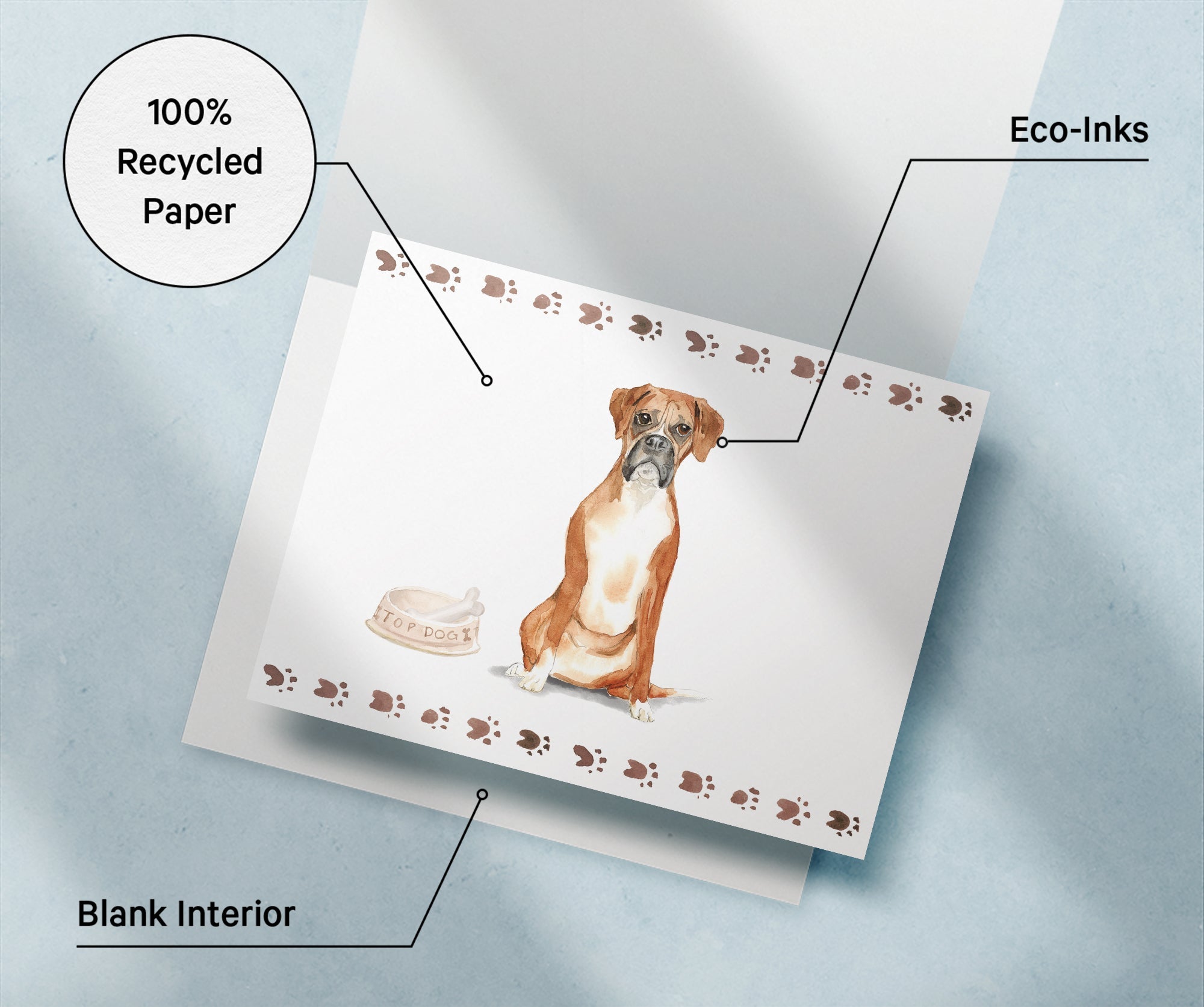 Boxer Dog Watercolor Greeting Cards with Envelopes - Set of 12