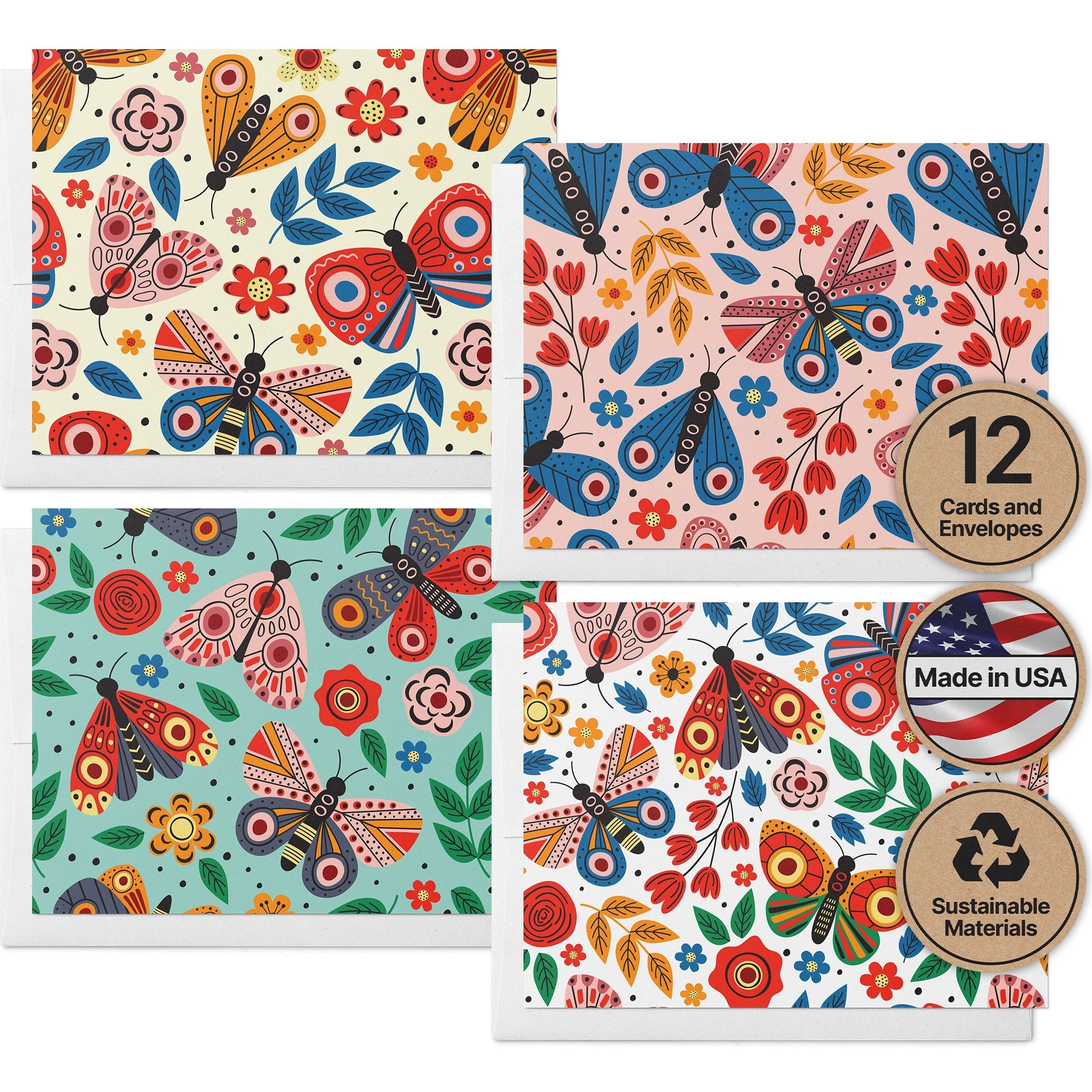 Butterfly Garden Thank You Cards with Envelopes - Set of 12