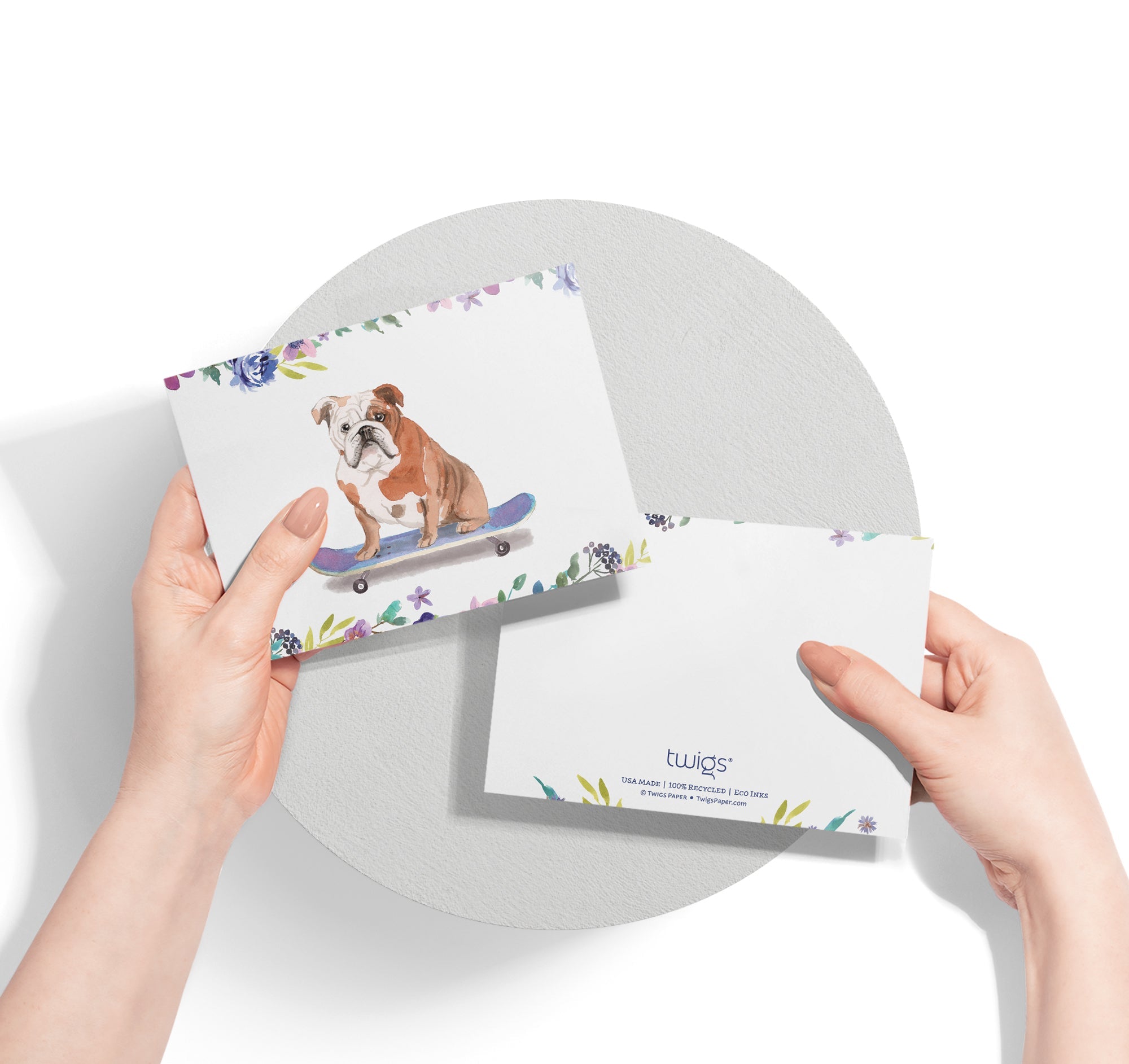 English Bulldog Watercolor Dog Greeting Cards with Envelopes - Set of 12