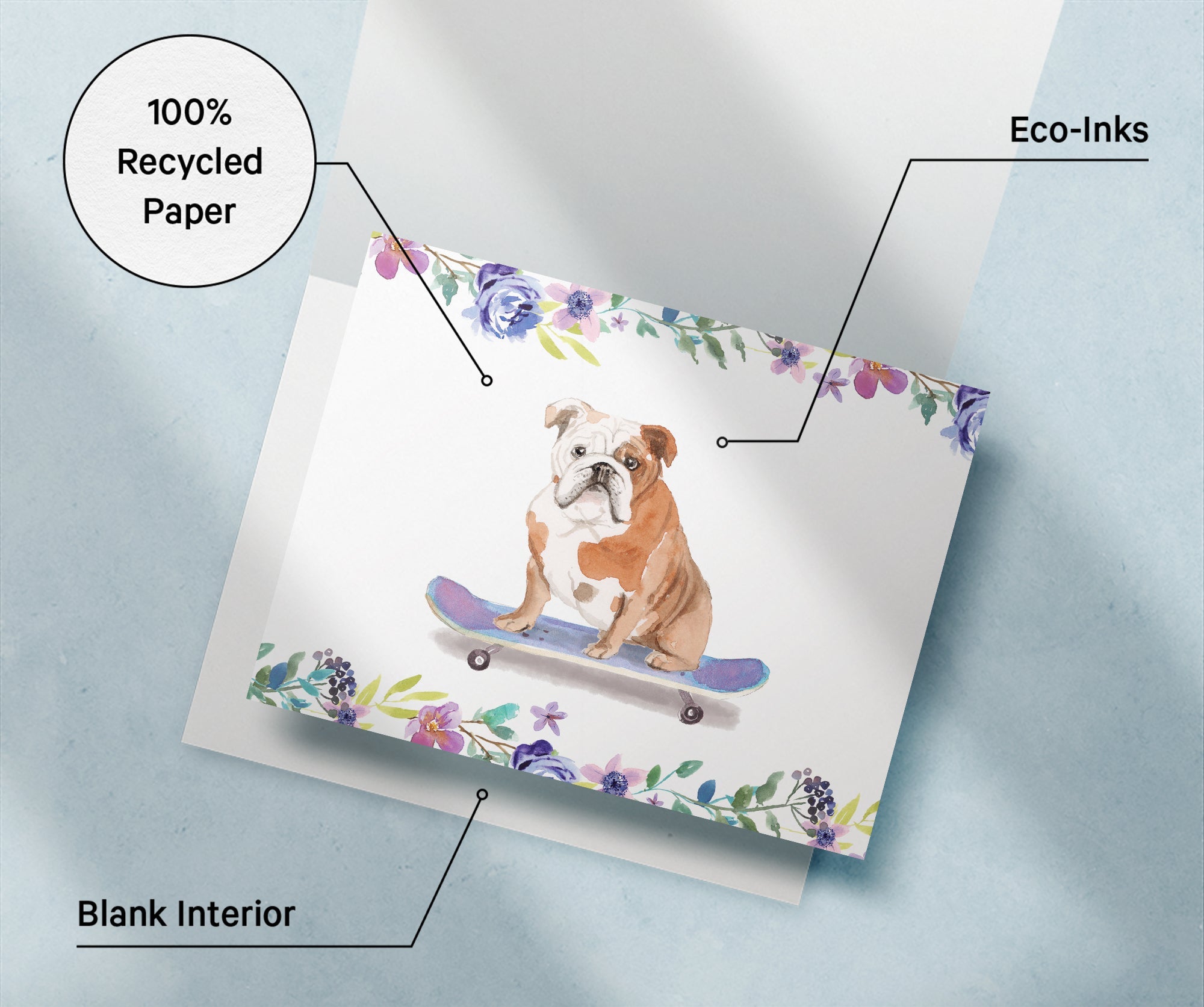 English Bulldog Watercolor Dog Greeting Cards with Envelopes - Set of 12