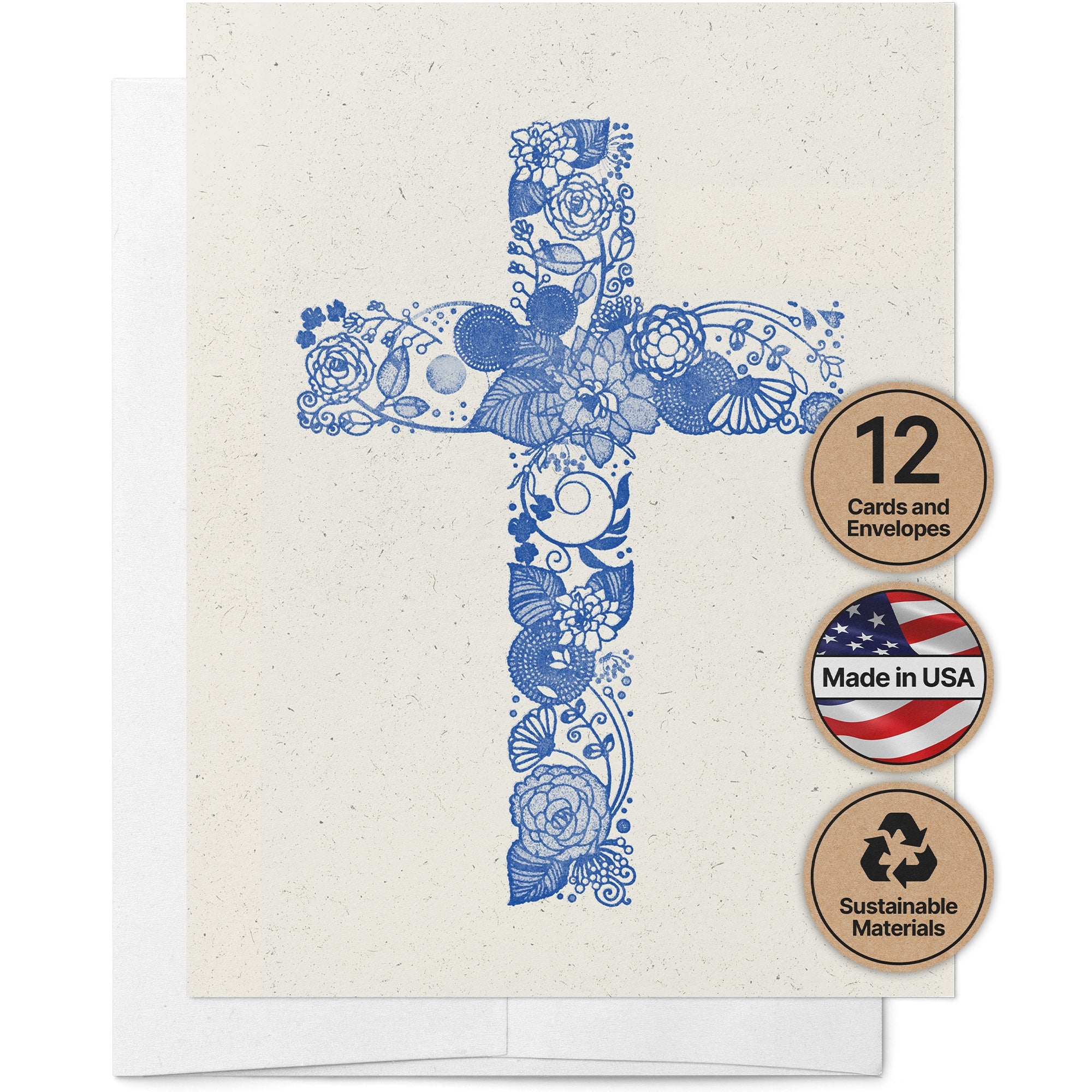 Faithful Blooms Christian Cross Note Cards with Envelopes - Set of 12