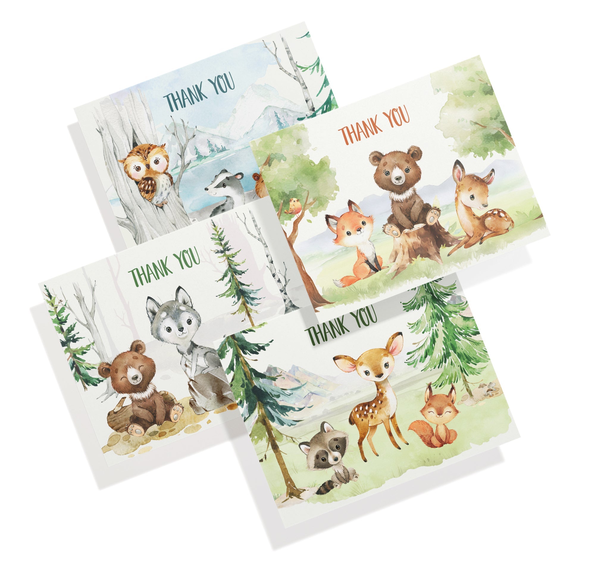 Forest Friends Woodland Animal Thank You Cards with Envelopes - Set of 12