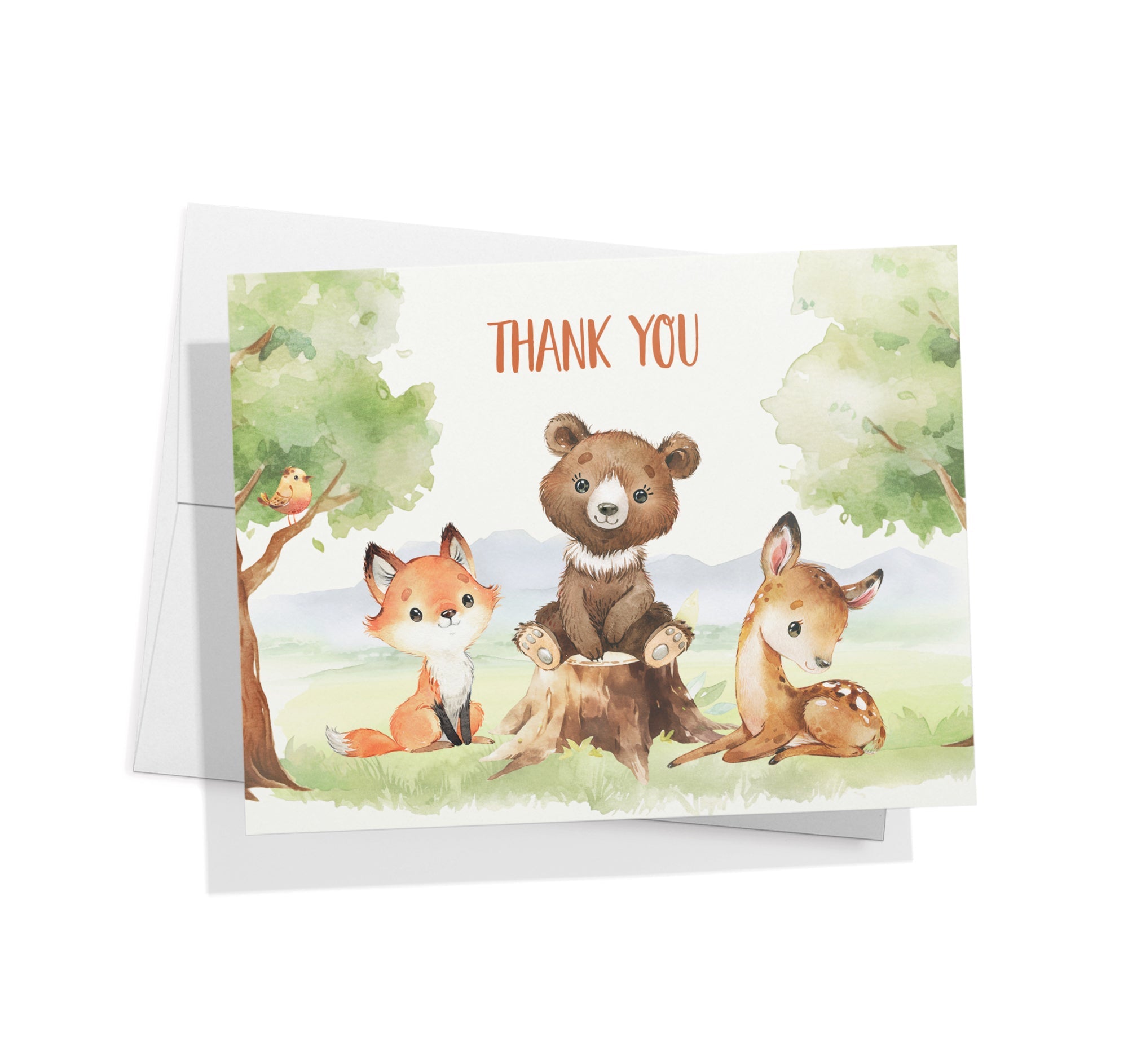 Forest Friends Woodland Animal Thank You Cards with Envelopes - Set of 12