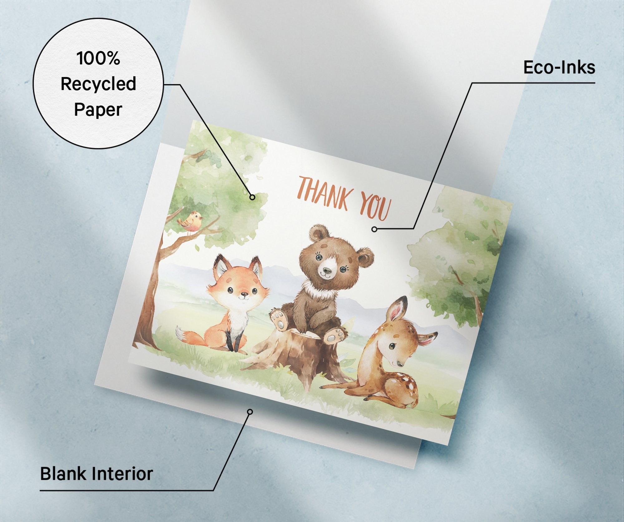 Forest Friends Woodland Animal Thank You Cards with Envelopes - Set of 12