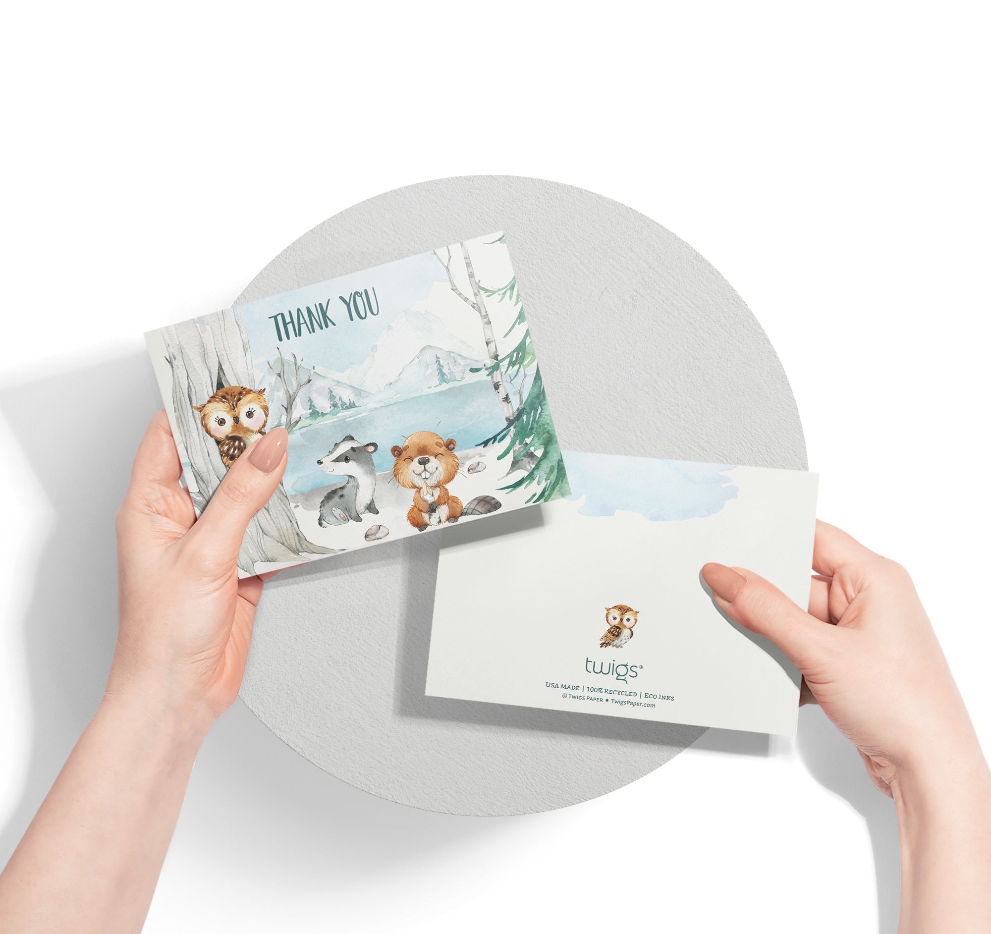 Forest Friends Woodland Animal Thank You Cards with Envelopes - Set of 12