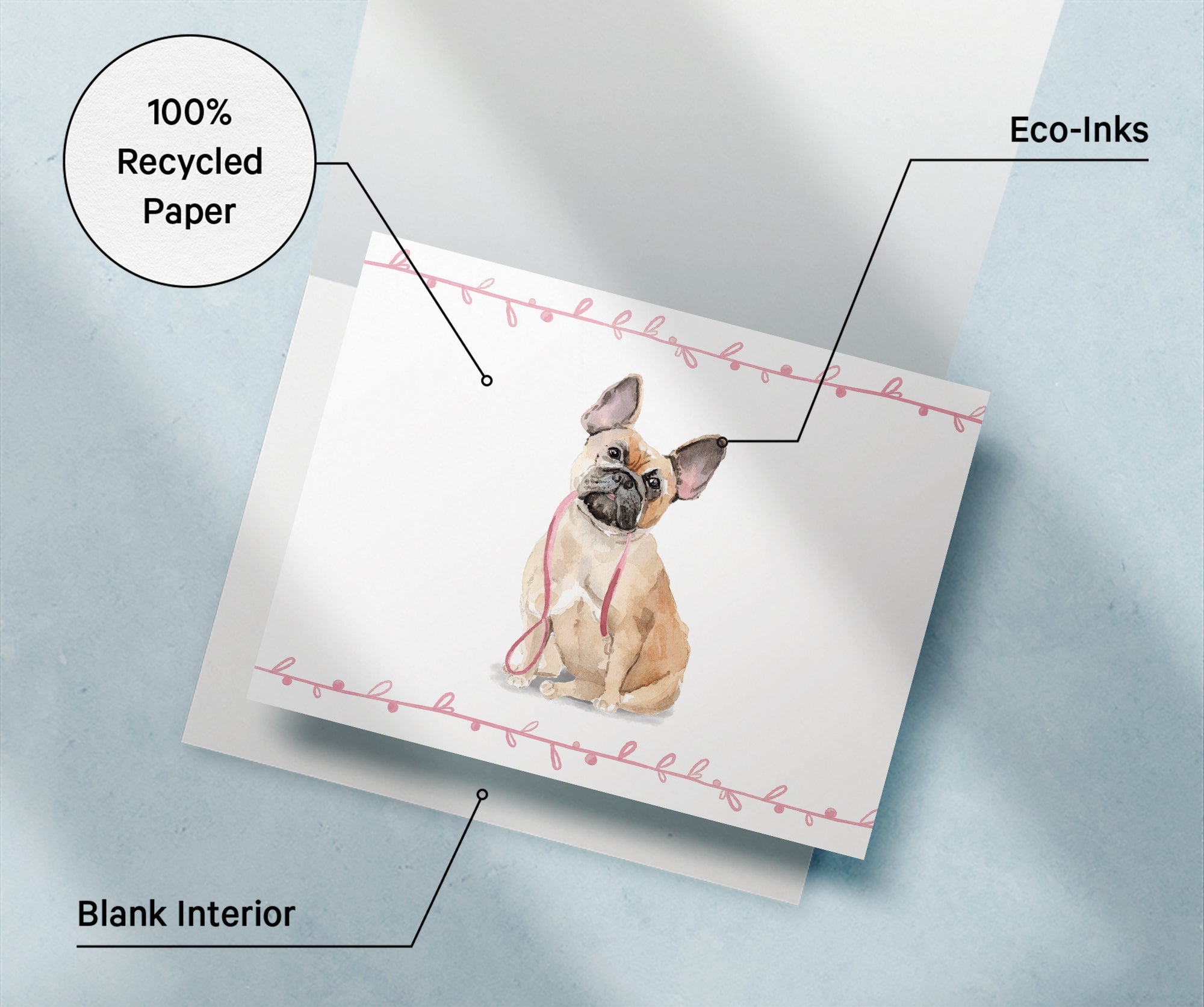 French Bulldog Watercolor Dog Greeting Cards with Envelopes - Set of 12